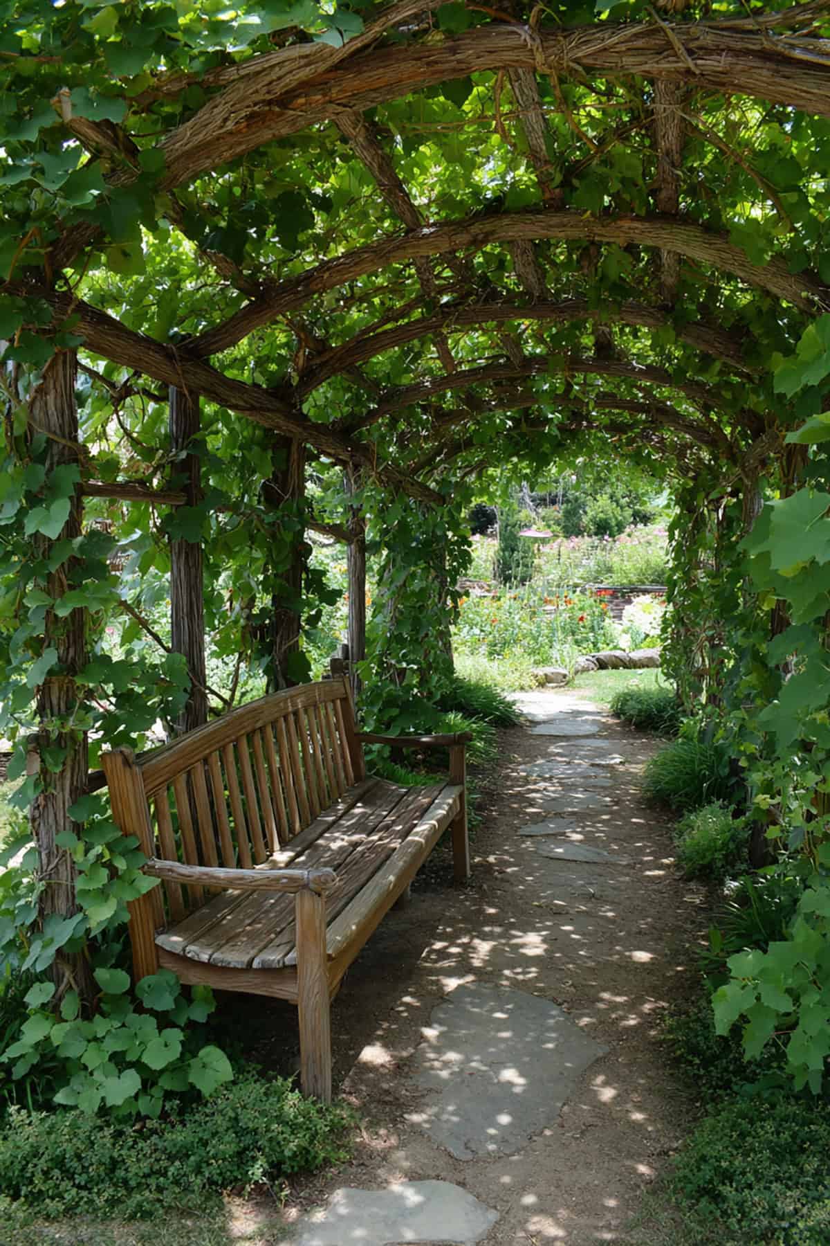 Rustic Trellis Tunnel with Bench