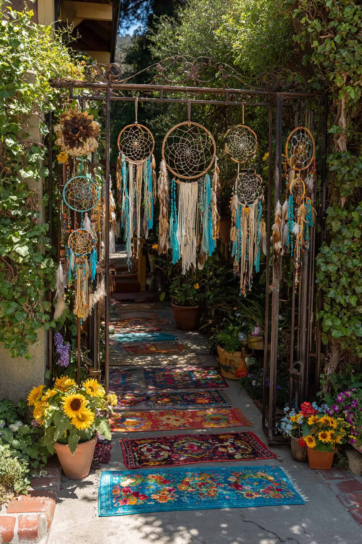 Wrought Iron Gate with Hanging Dreamcatchers