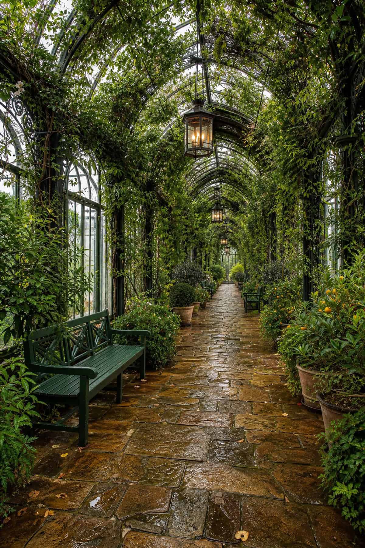 Arched Trellis Ceiling And Climbing Vines