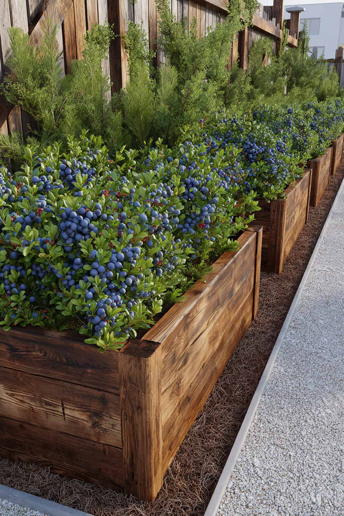 Blueberry Border Fence in Raised Planter Troughs