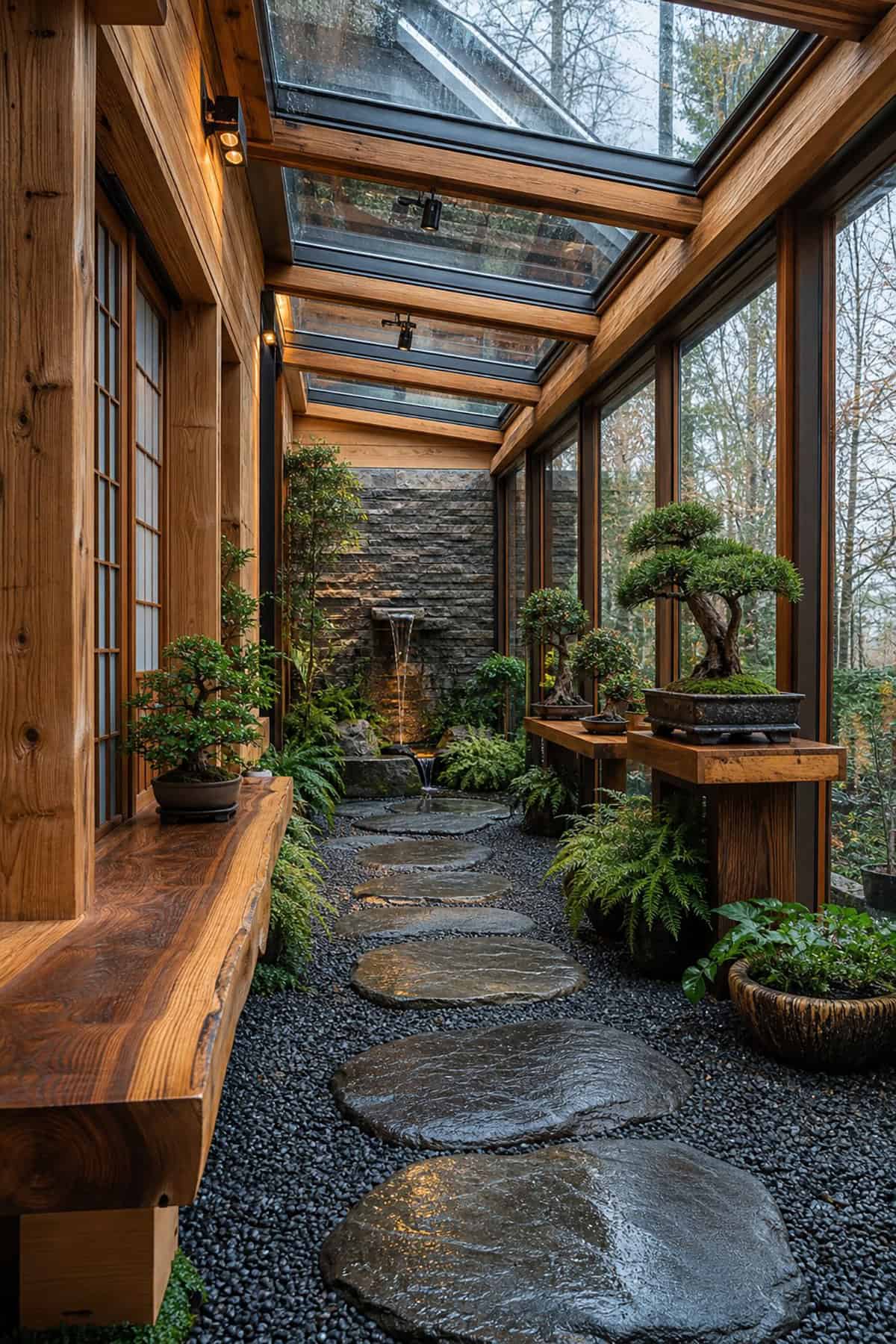 Bonsai Display And Stone Path