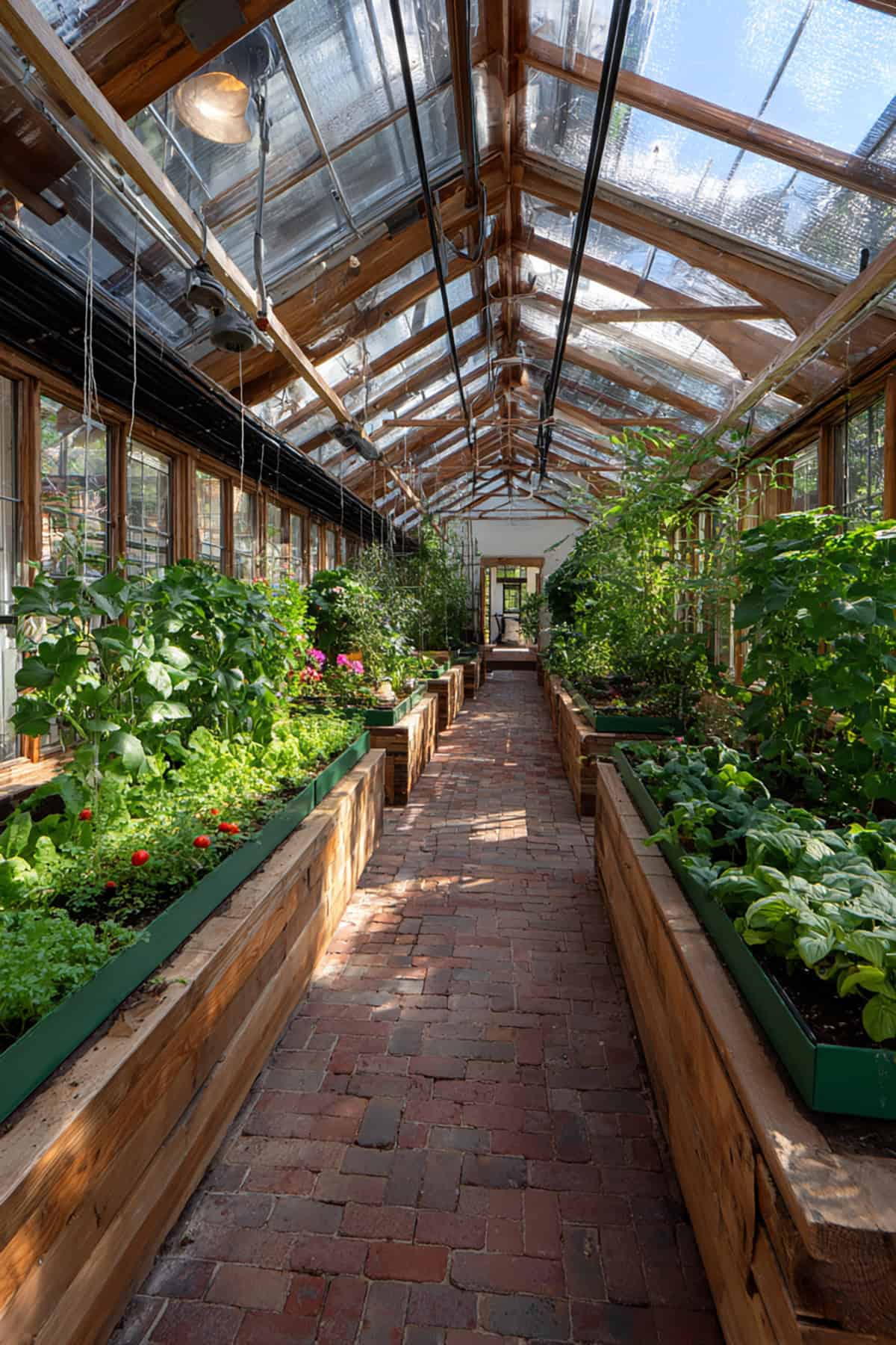 Central Aisle With Symmetrical Raised Beds and Brick Pavers