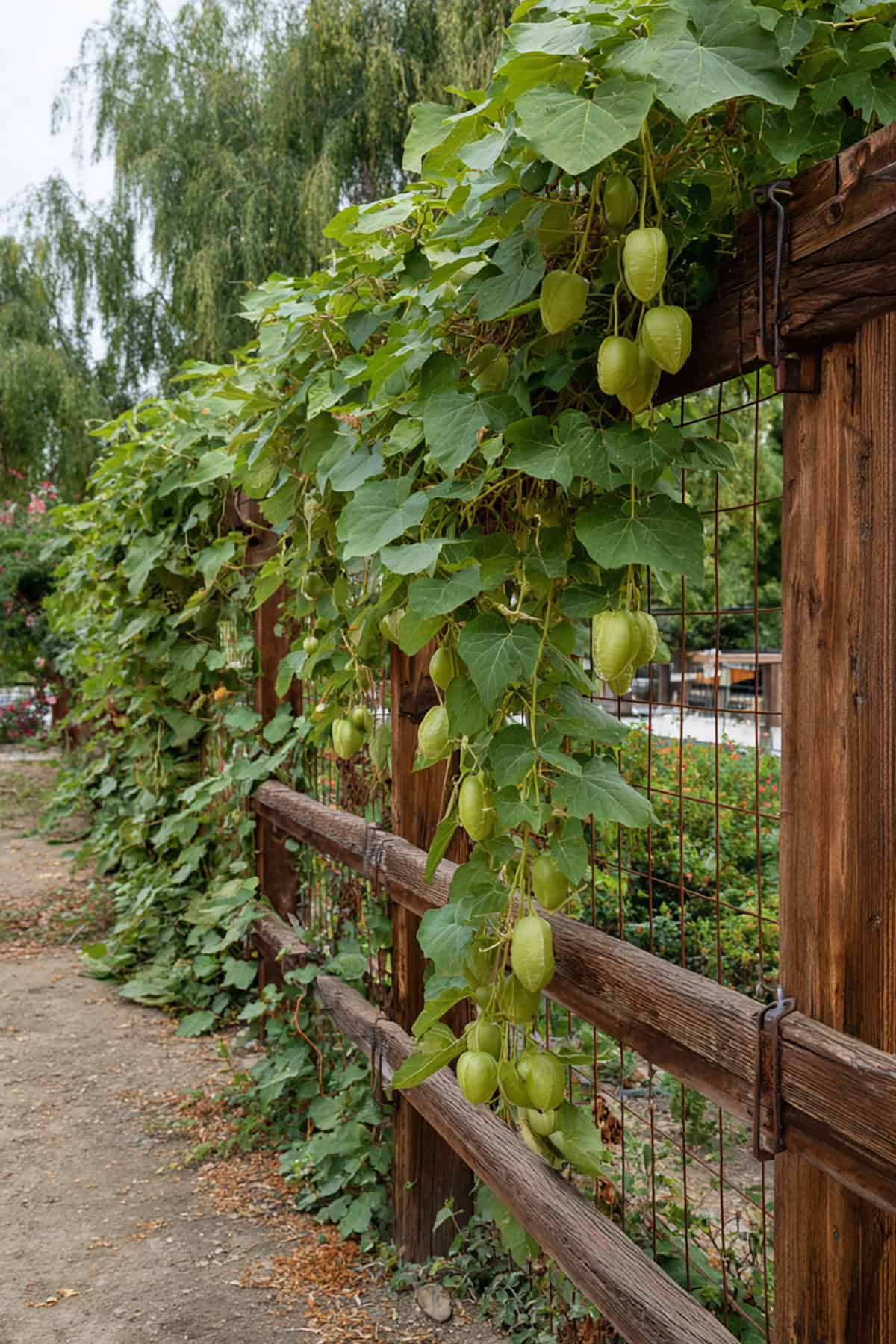 Chayote Vine Fence on Heavy Duty Cattle Panel