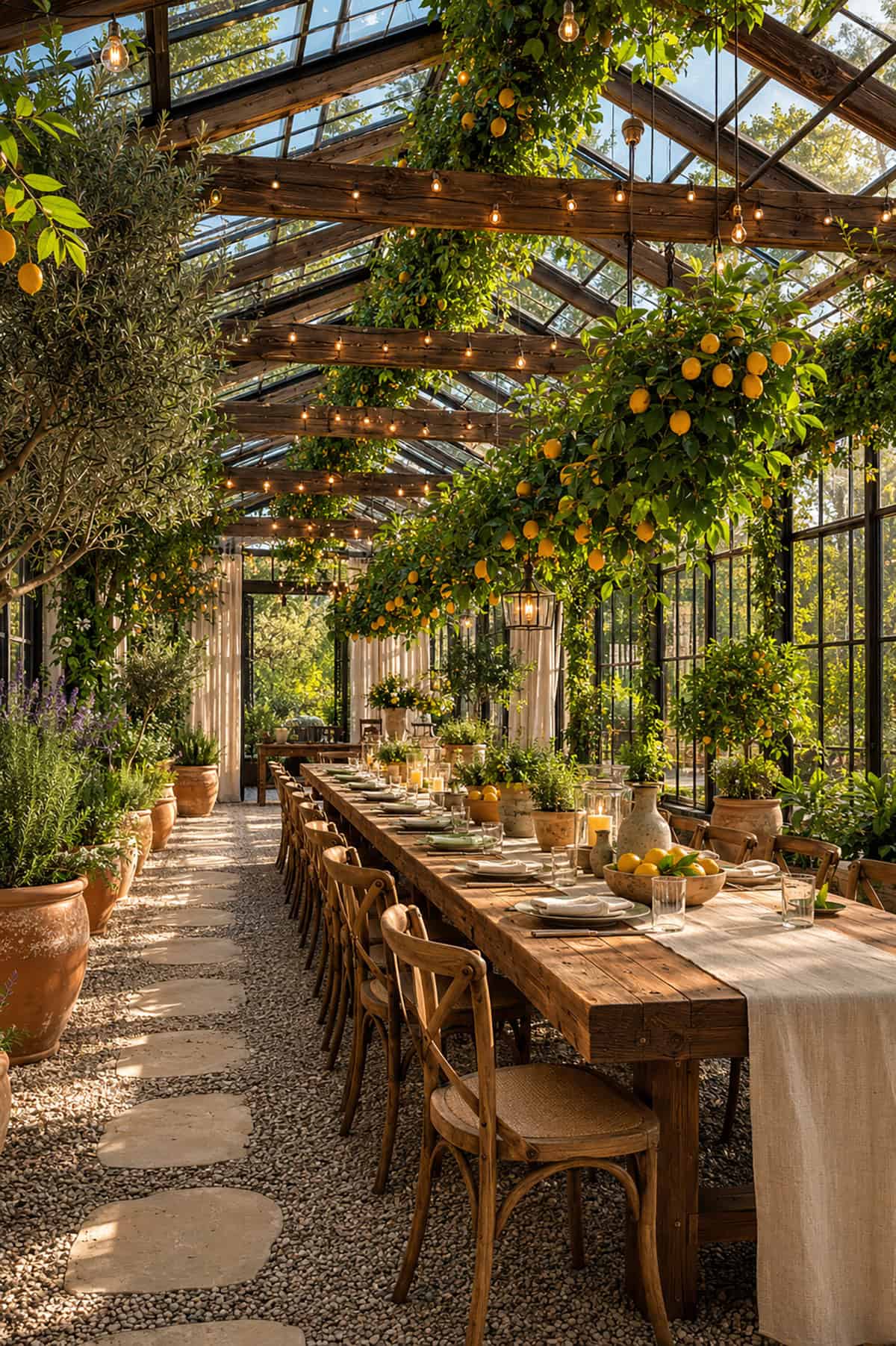 Dining Table Under Hanging Herbs