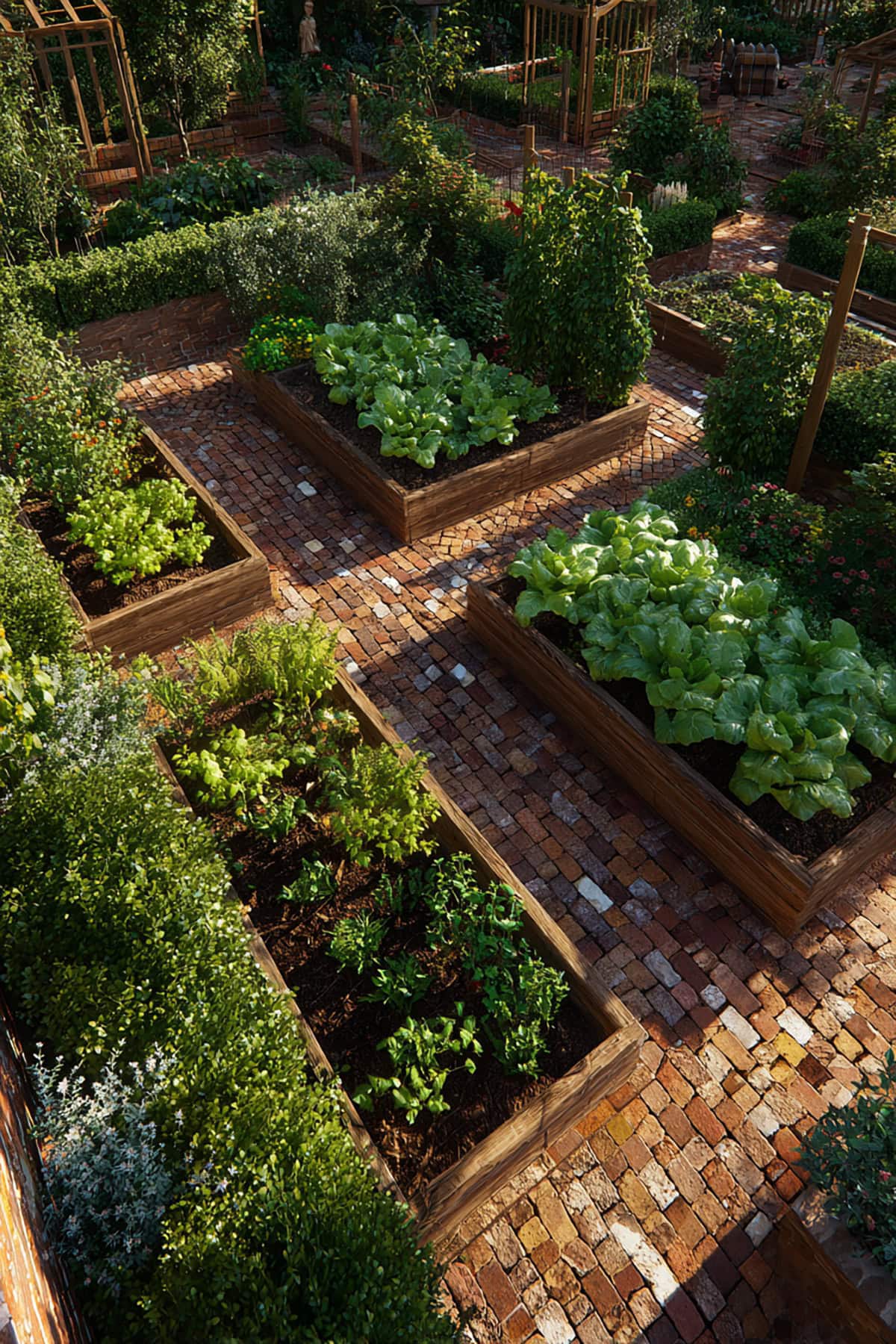 Four Bed Grid With Brick Paths