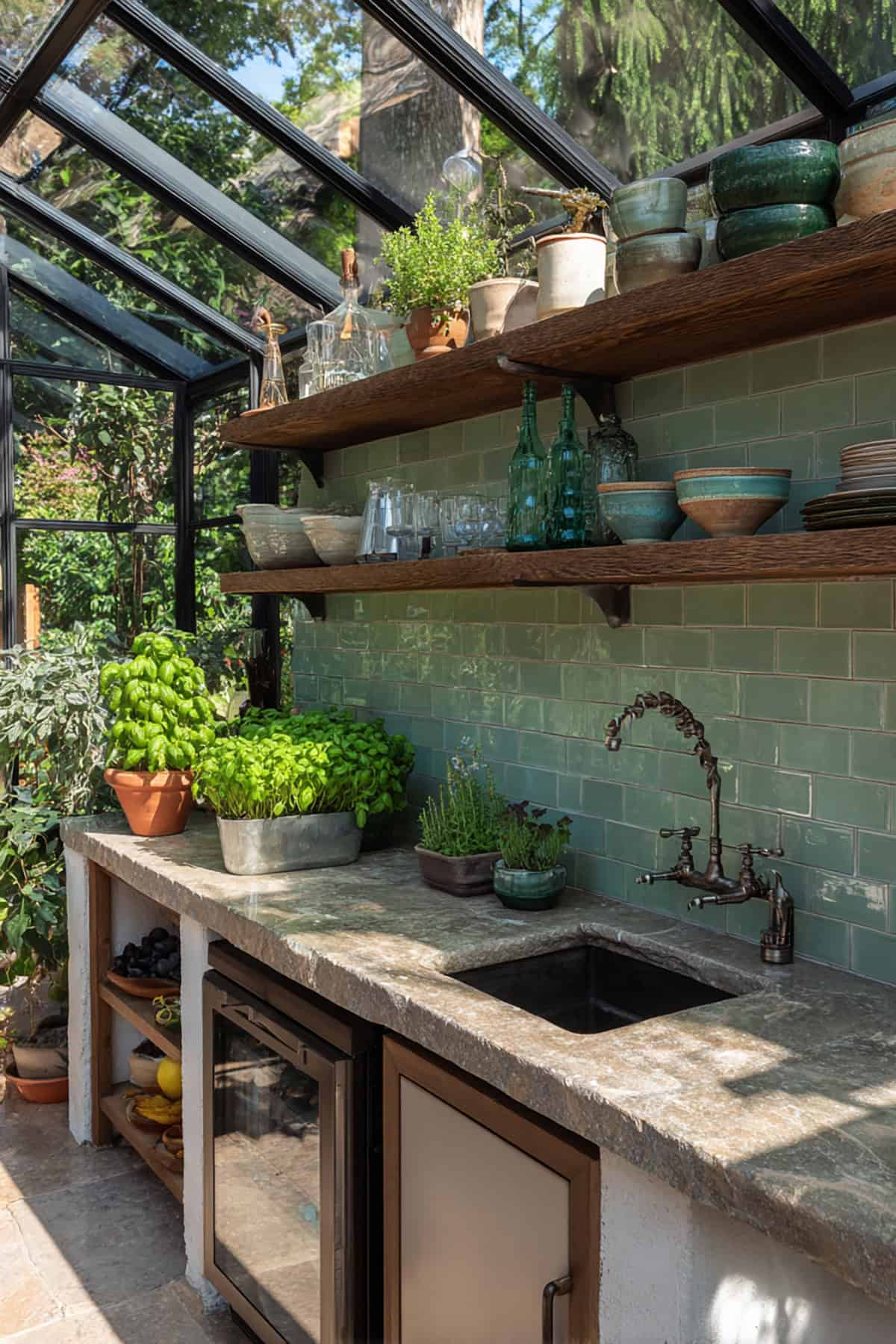 Greenhouse Kitchenette With Pot Filler Tap and Prep Counter