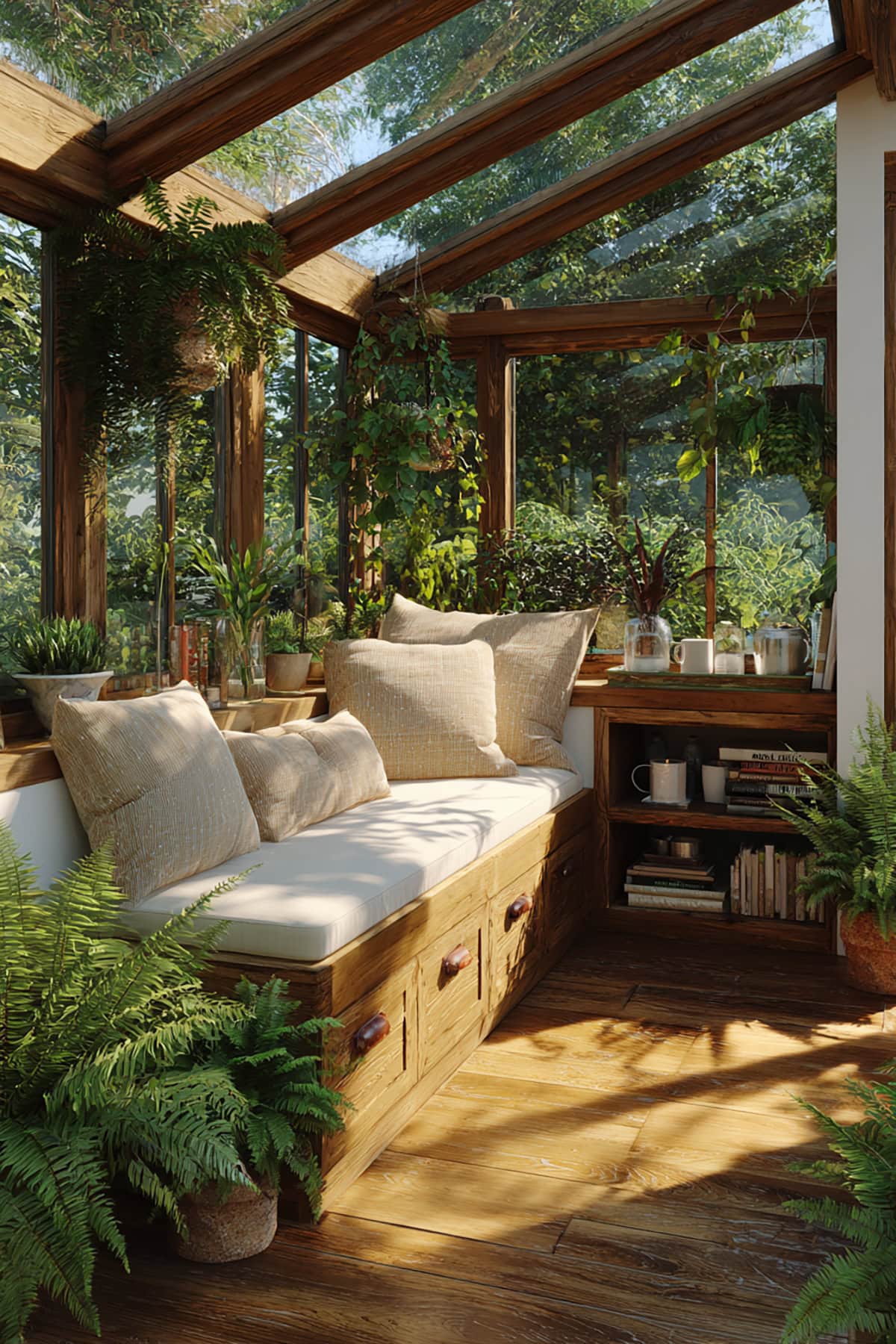 Greenhouse With Built In Window Seat and Under Seat Storage