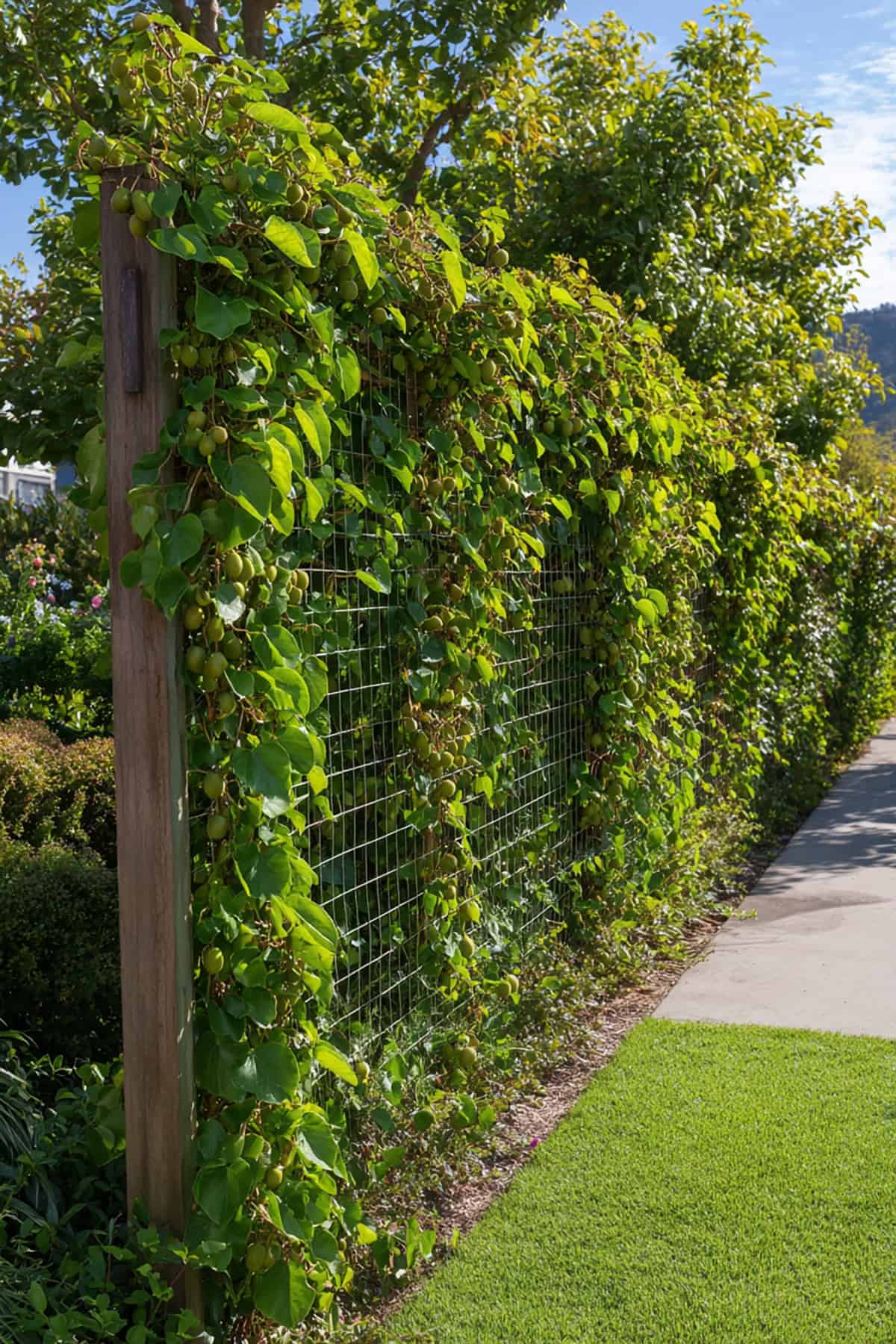Kiwi Vine Screen on Sturdy Trellis Fence