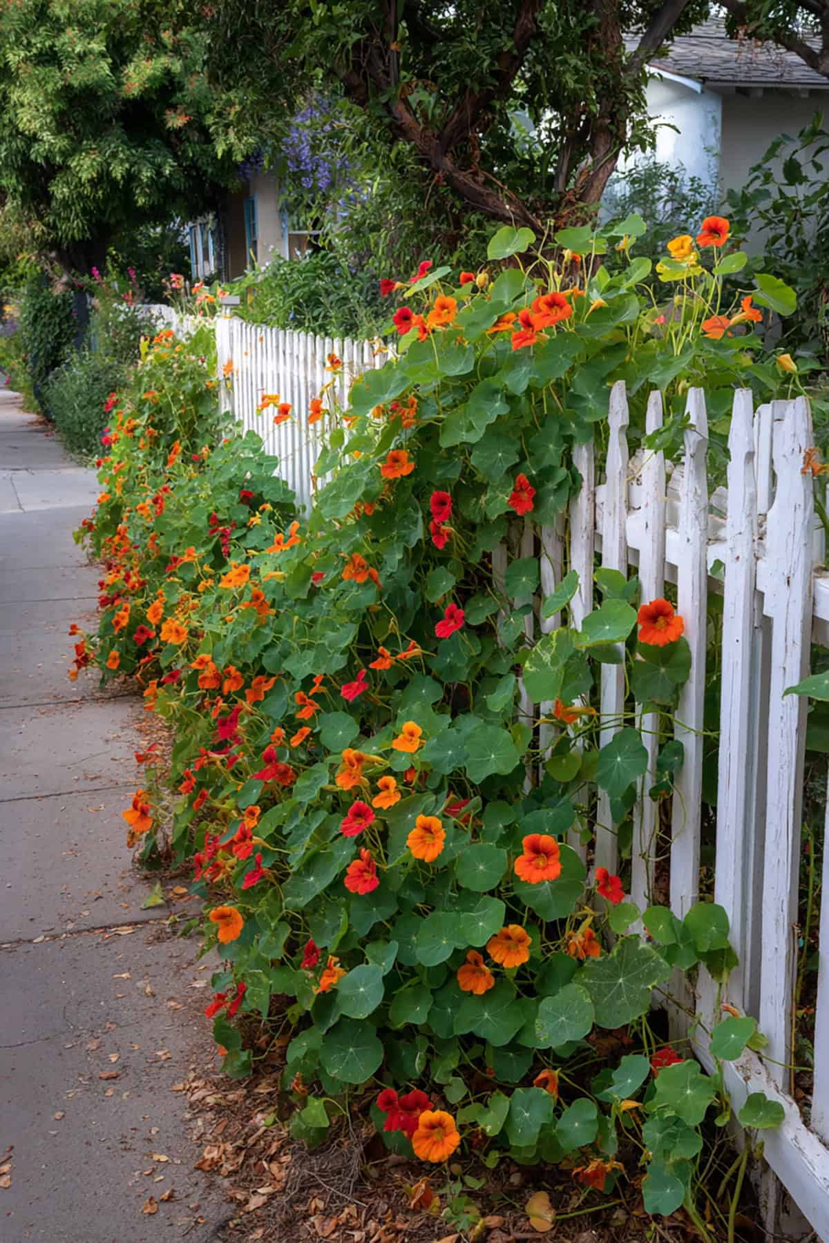 Nasturtium Draped Low Fence with Edible Flowers