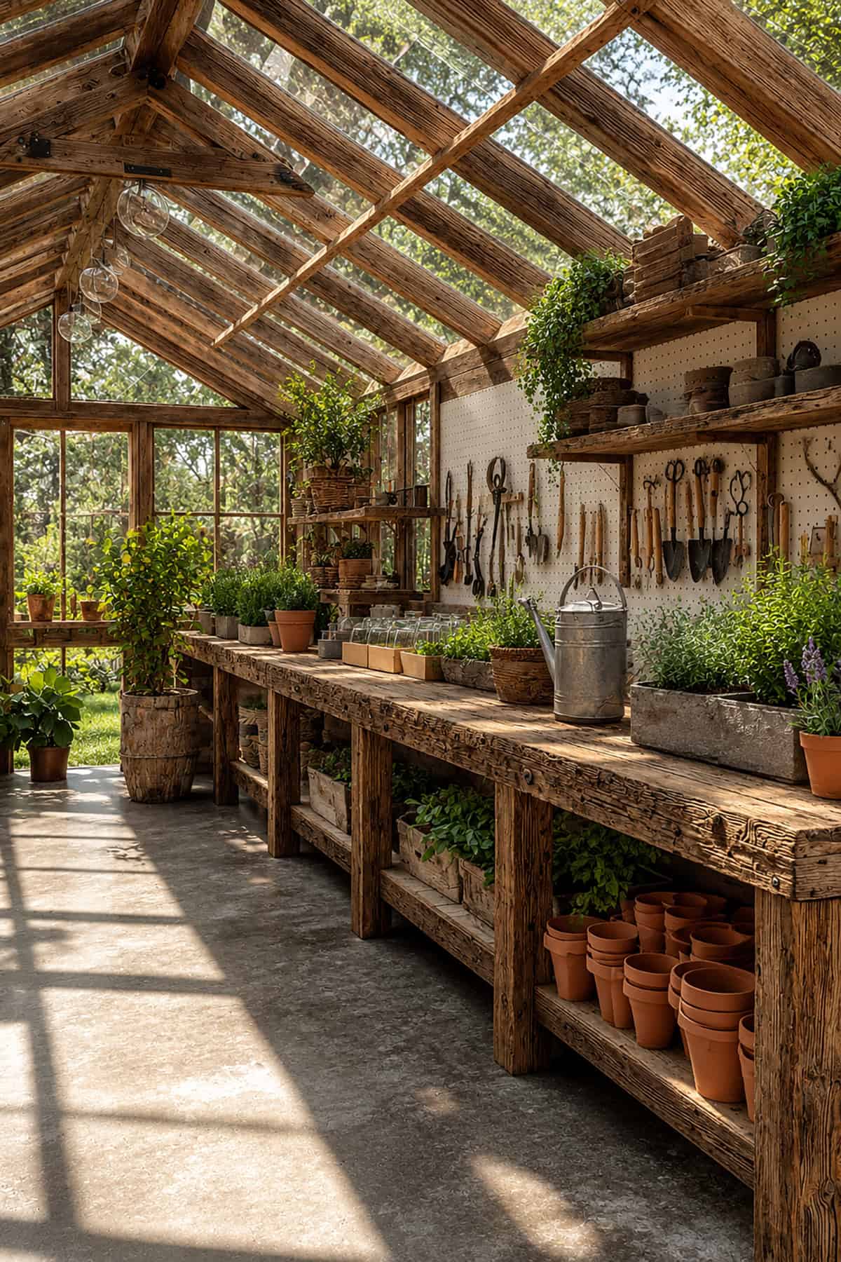 Potting Bench With Pegboard Wall