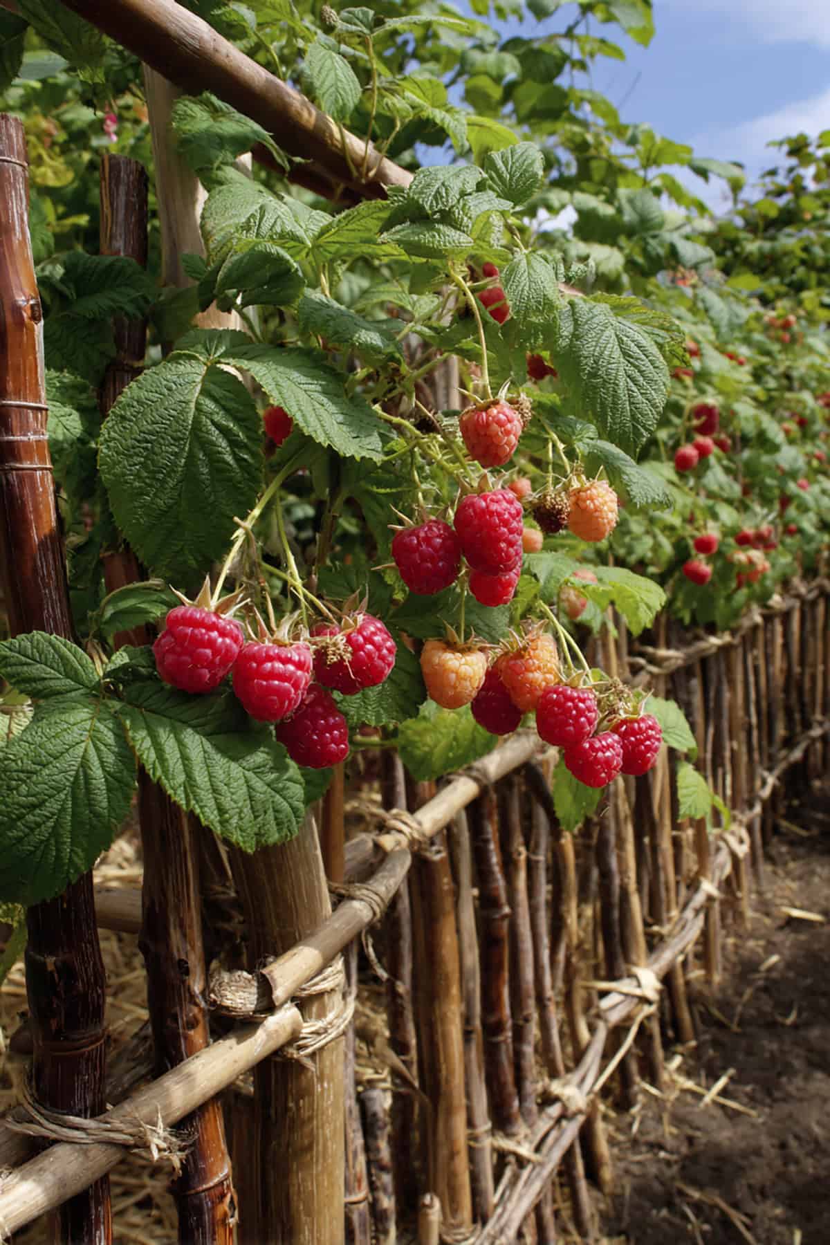 Raspberry Cane Fence with Woven Supports