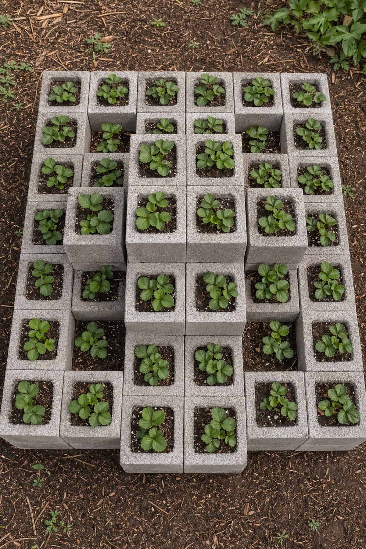 Cinder Block Modular Strawberry Grid Planter