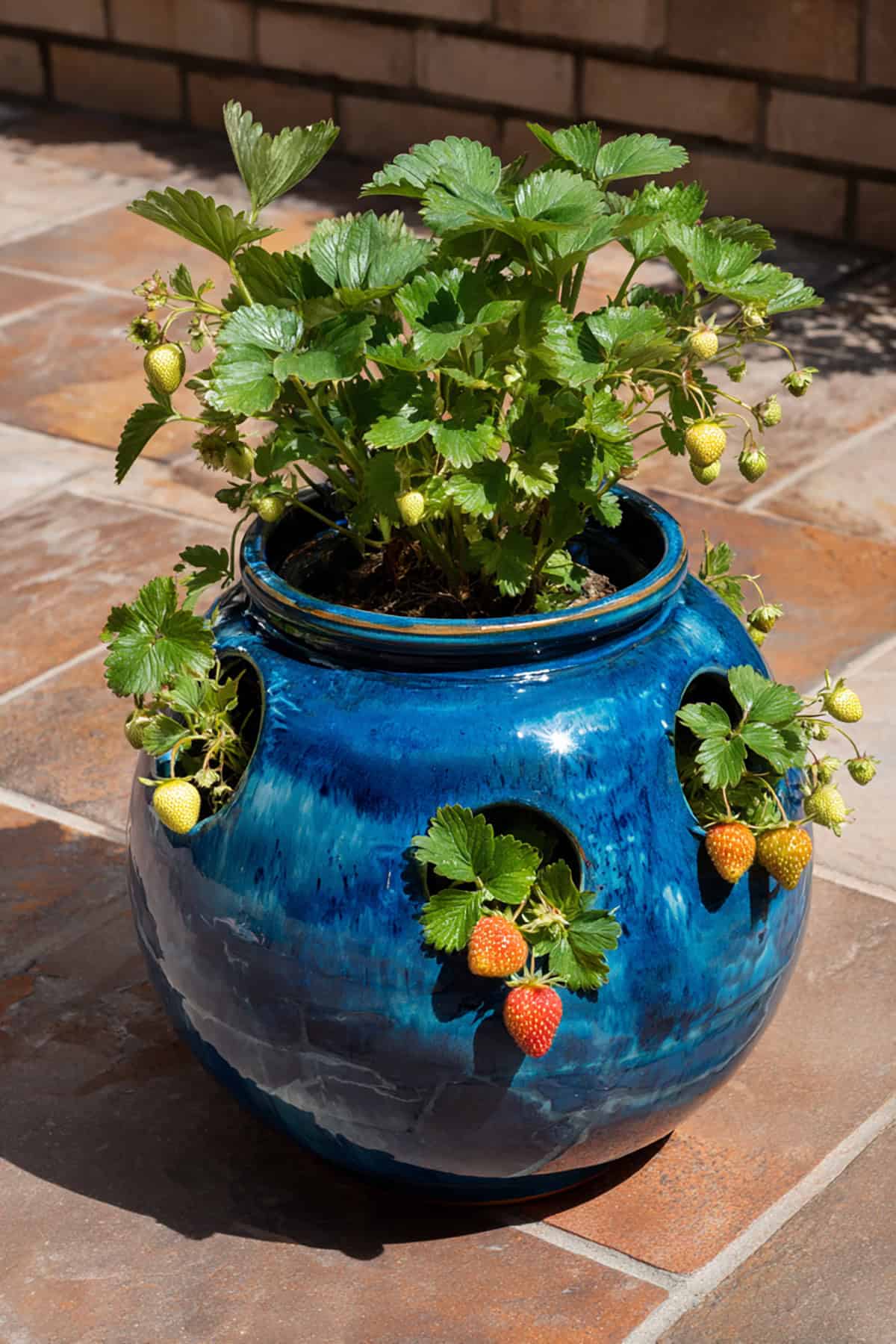 Glazed Ceramic Multi Pocket Strawberry Jar