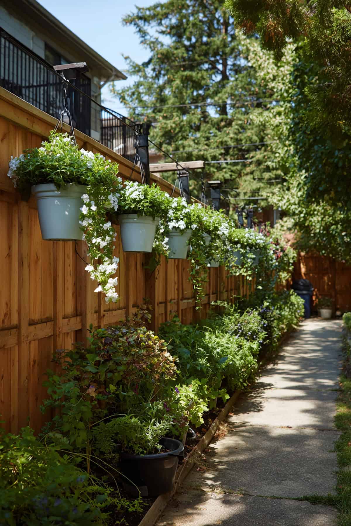 Hanging Planters Along Fence Line