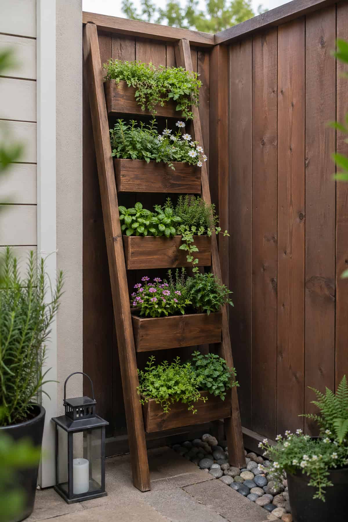Leaning Ladder Planter for Small Corners