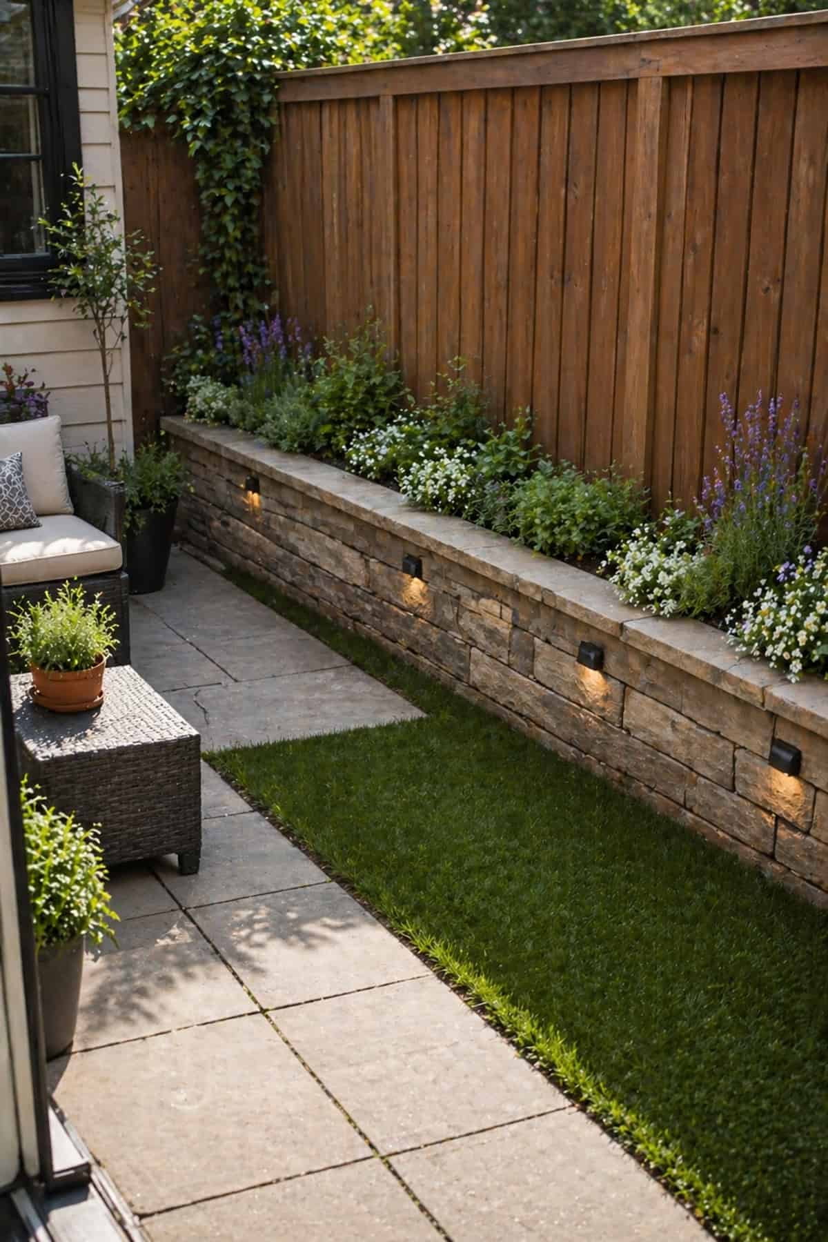 Low Wall Planter Built Into Backyard Edge