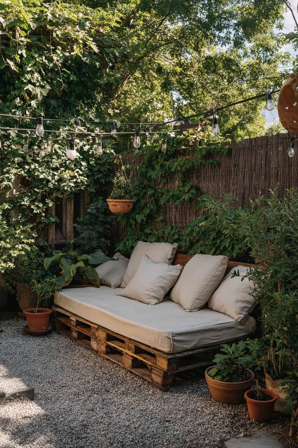 Pallet Daybed Surrounded by Greenery
