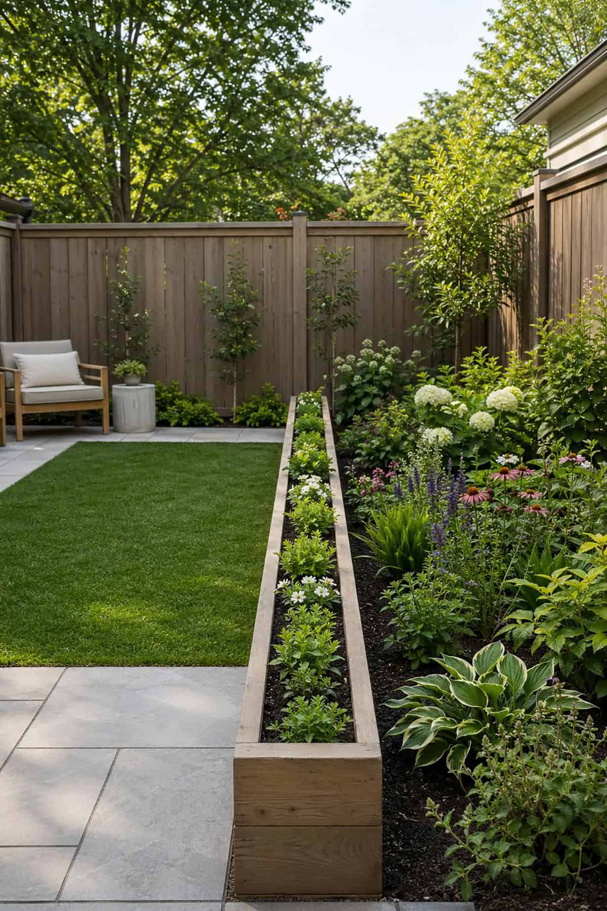 Raised Bed Used as Divider in Tiny Yard