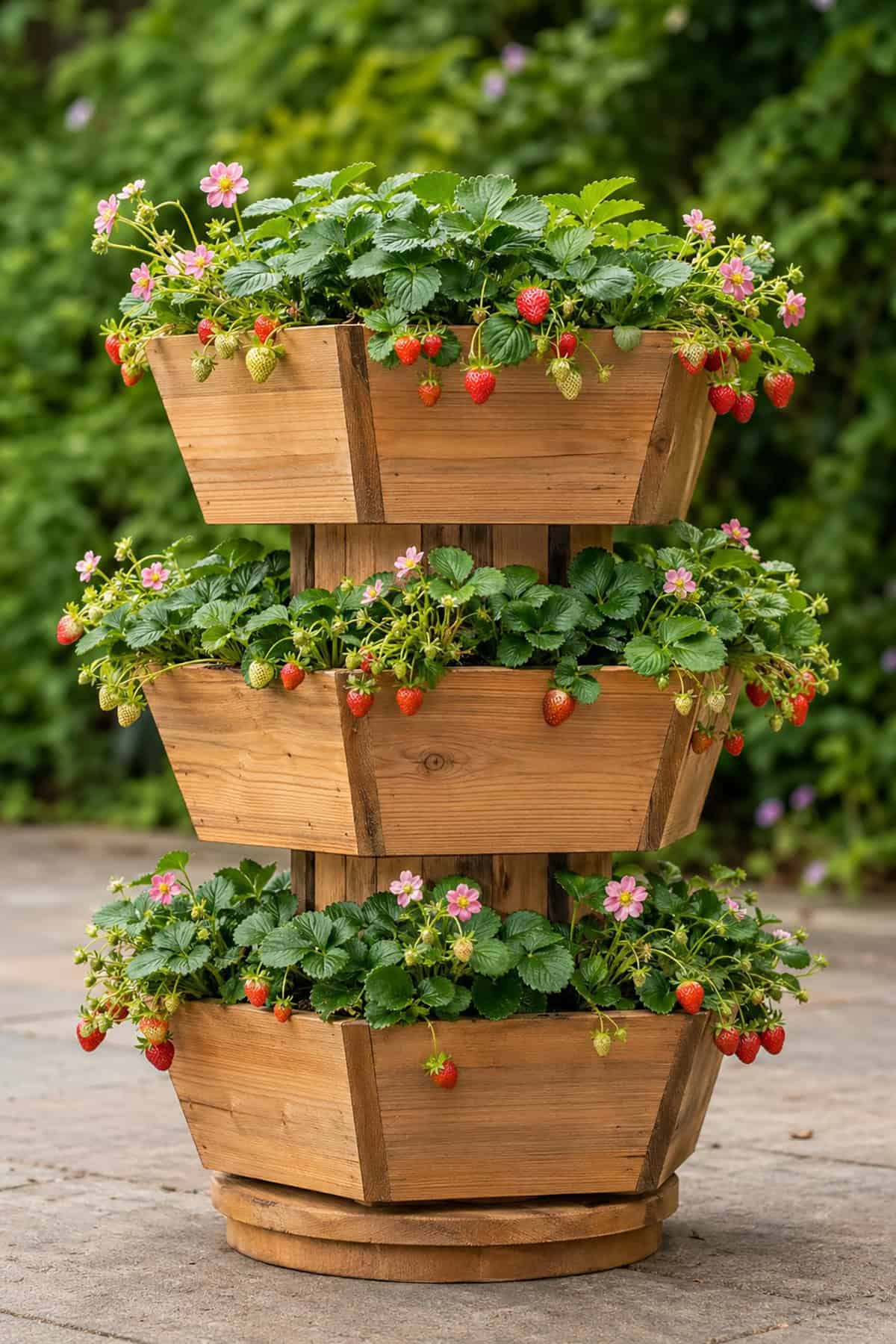 Rotating Multi Tier Wooden Strawberry Tower Planter