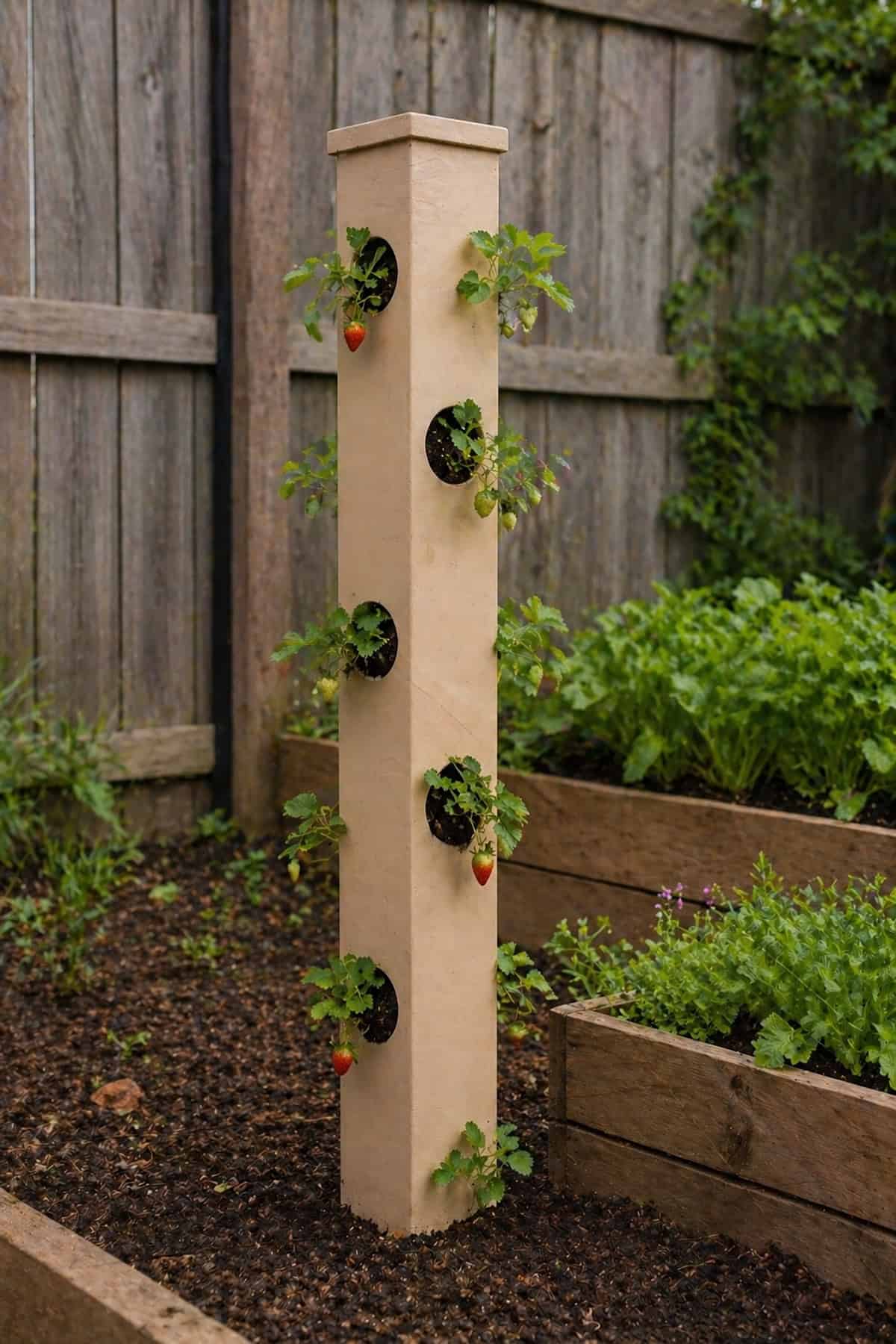Slim Garden Post Strawberry Planter with Minimal Openings