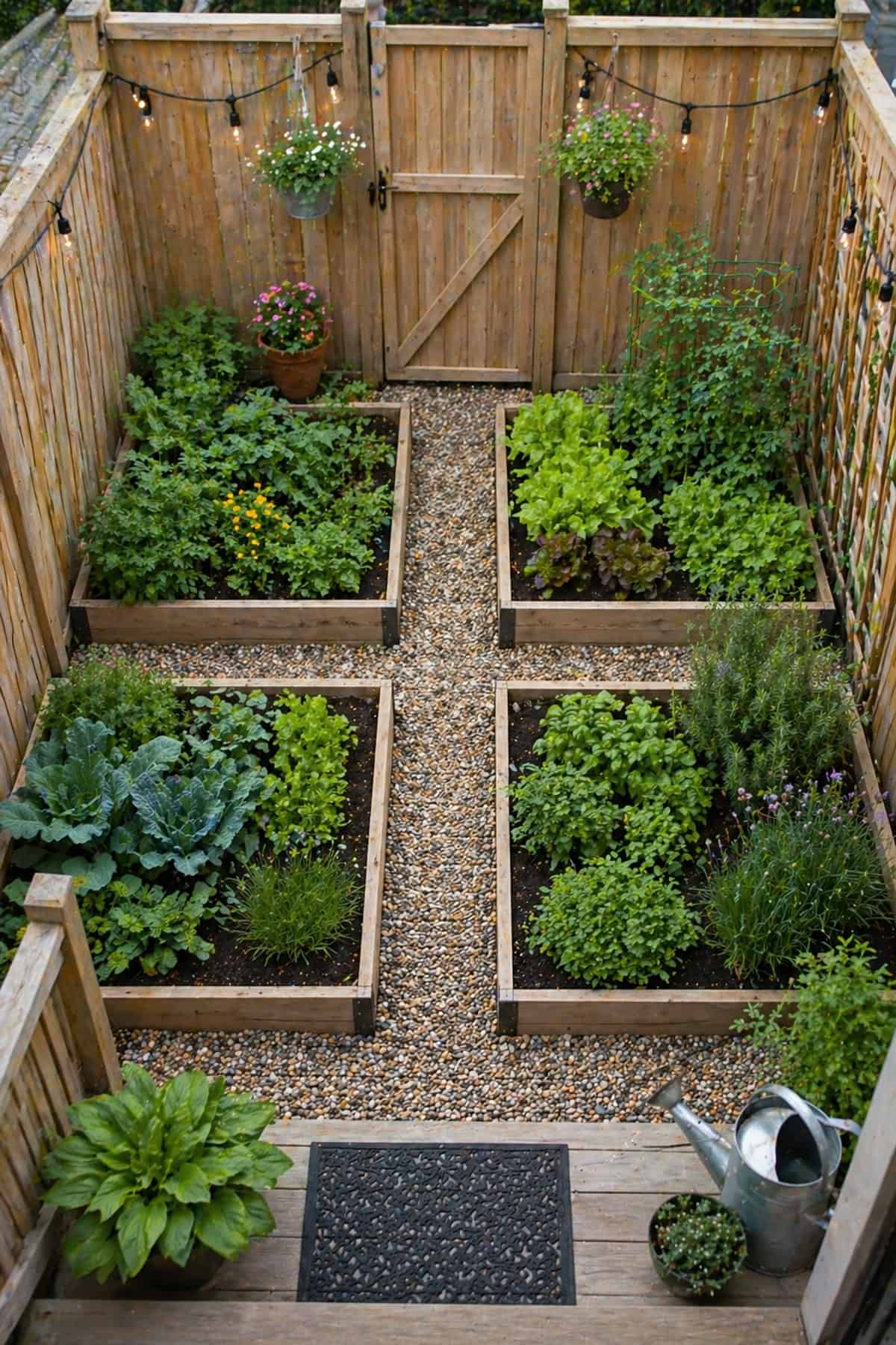 Small Backyard Divided Into 4 Mini Beds