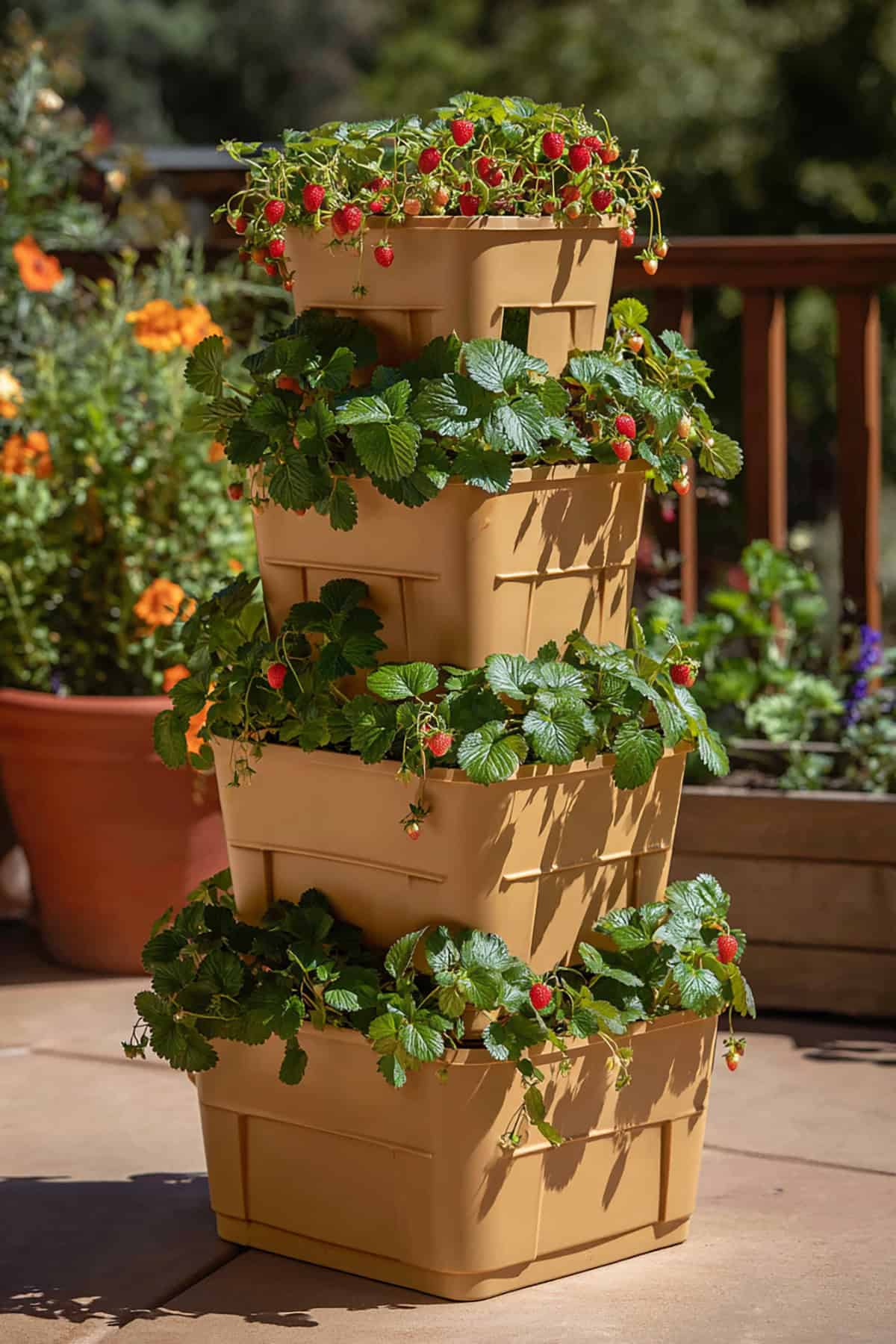 Stacked Modular Strawberry Planter Tower in Warm Plastic Finish