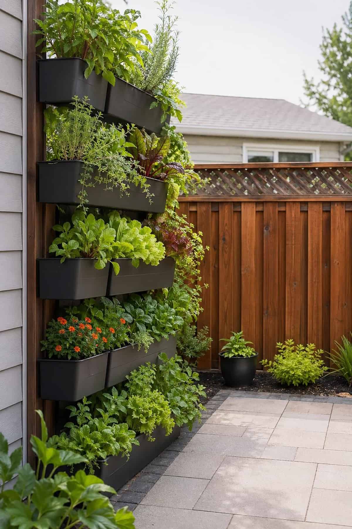Stacked Planters Creating Vertical Growing Zone