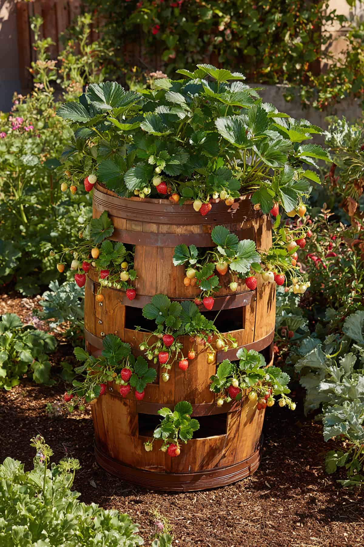 Strawberry Barrel Planter with Side Openings