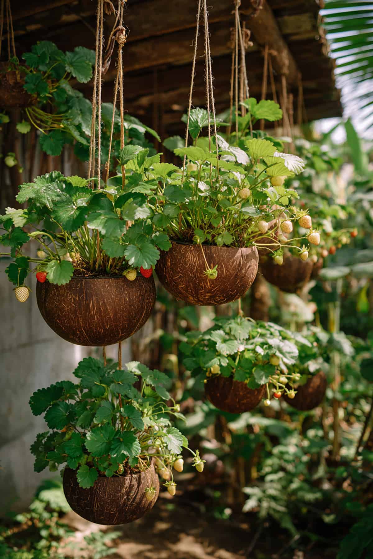 Strawberry Hanging Coconut Shell Planters