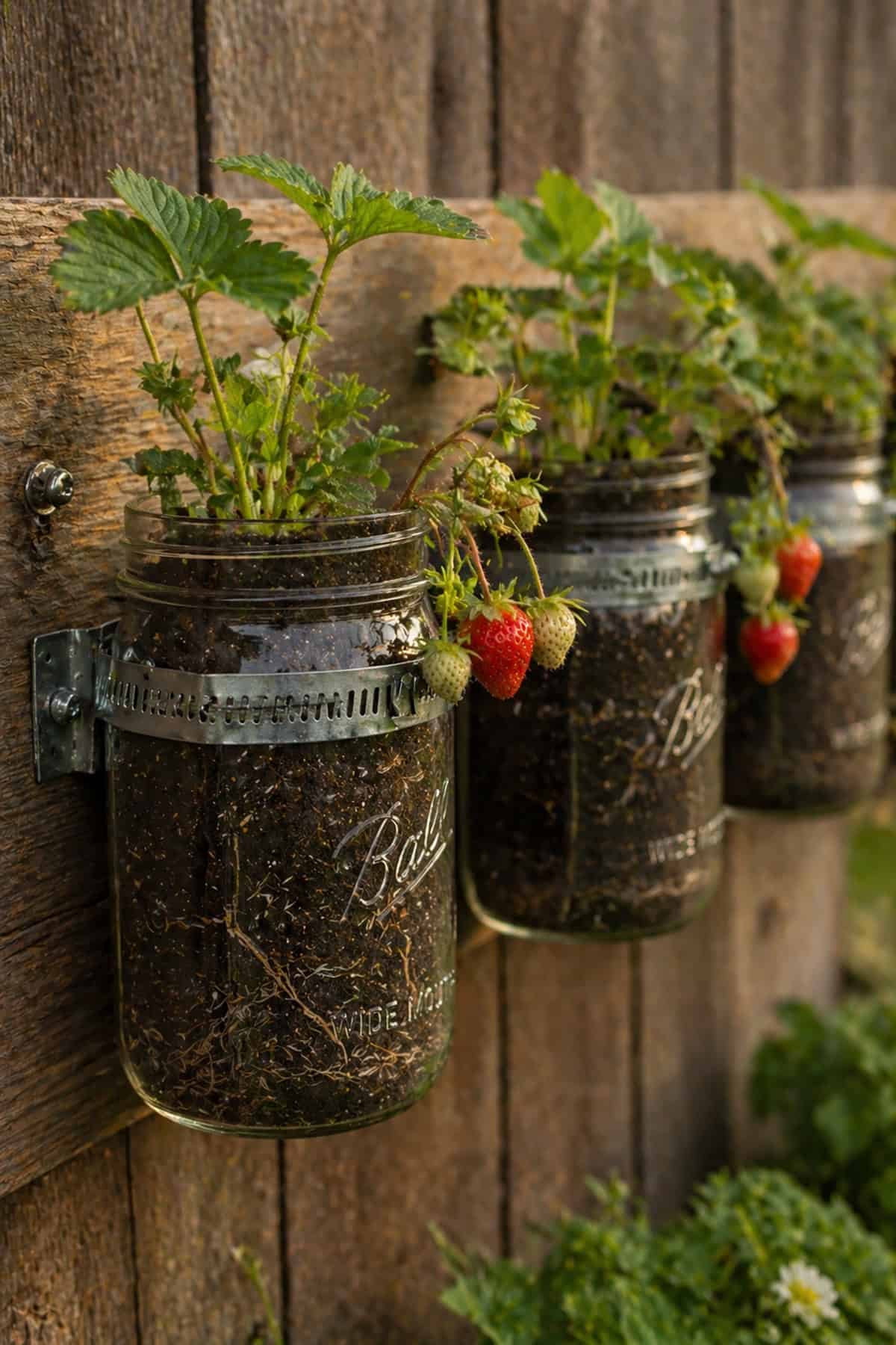 Strawberry Hanging Mason Jar Planter Set