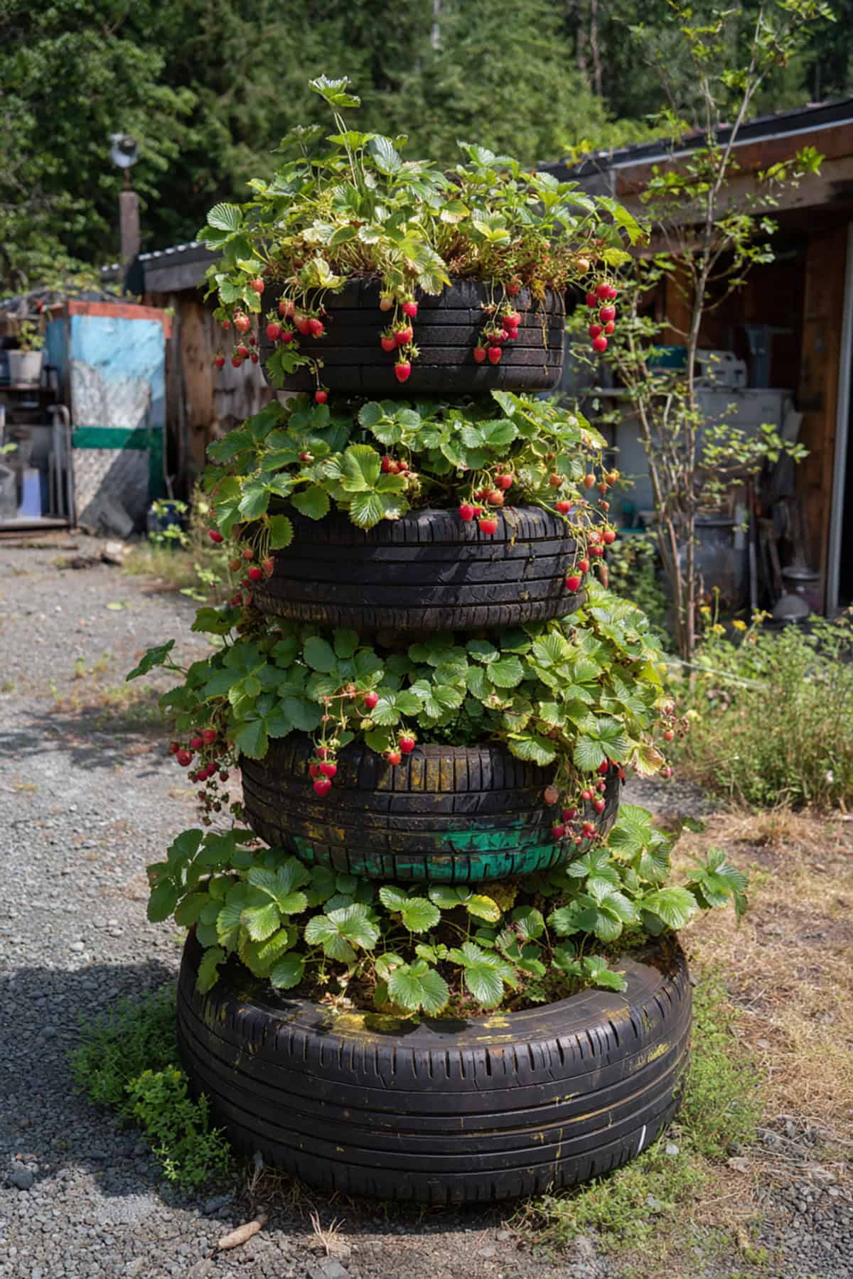 Strawberry Old Tire Stack Planter