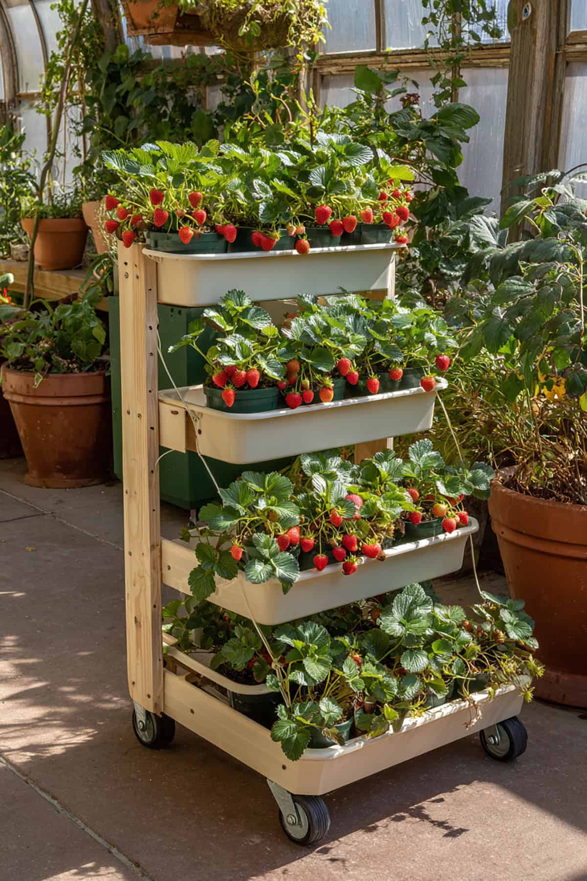 Strawberry Rolling Ladder Cart Planter