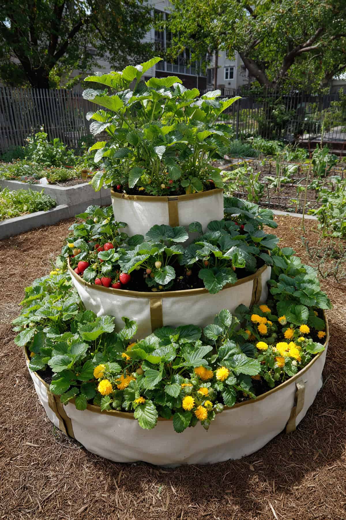 Tiered Fabric Raised Bed Strawberry Rings