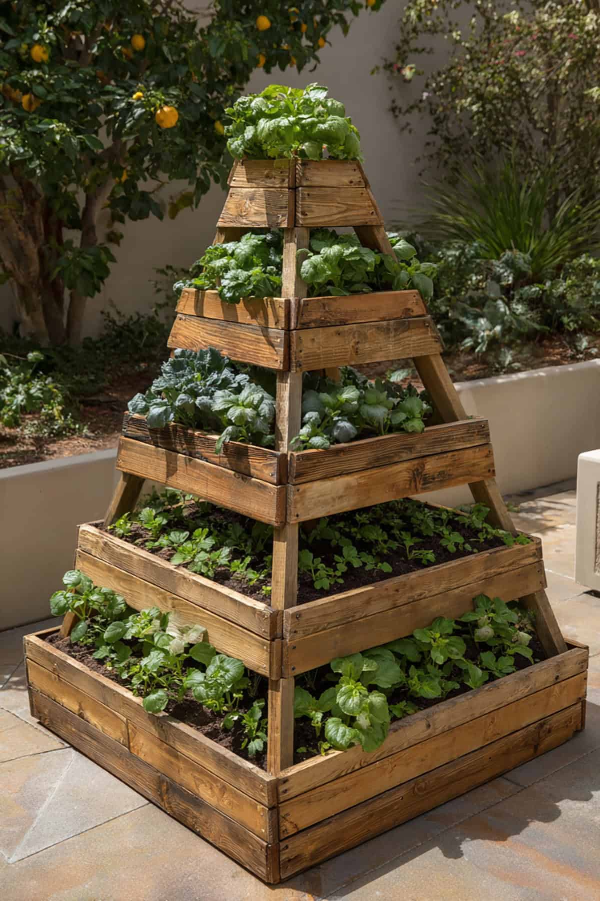 Tiered Pyramid Wooden Strawberry Planter Structure