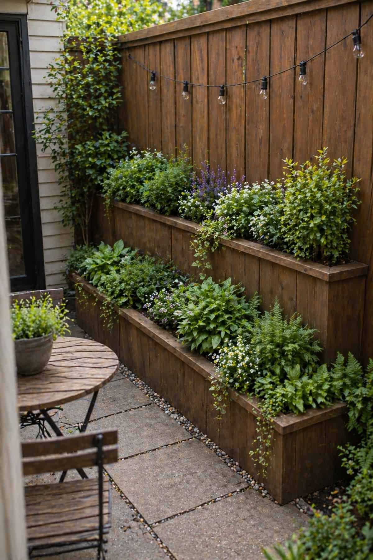 Two Tier Planter Against Fence for Depth