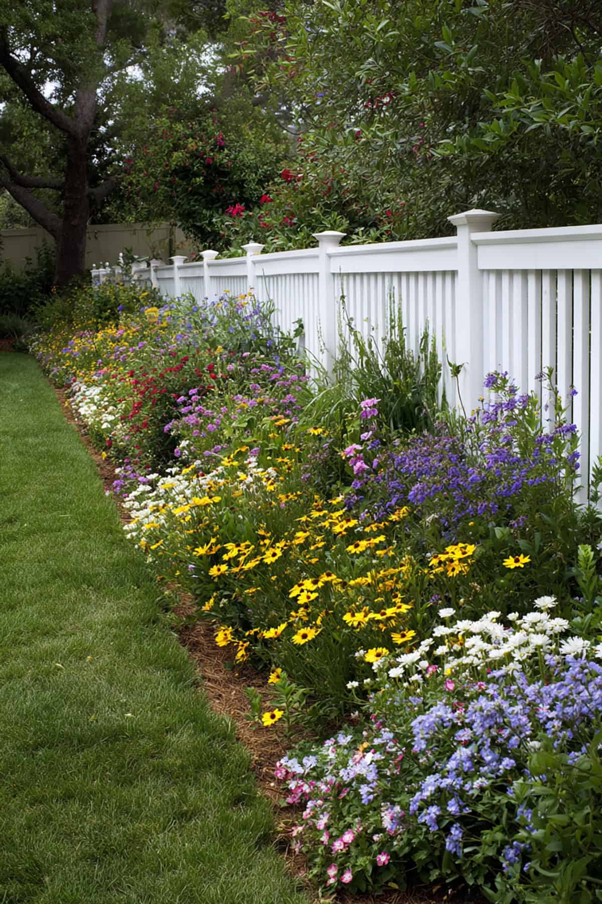 A Flower Border Along The Fence