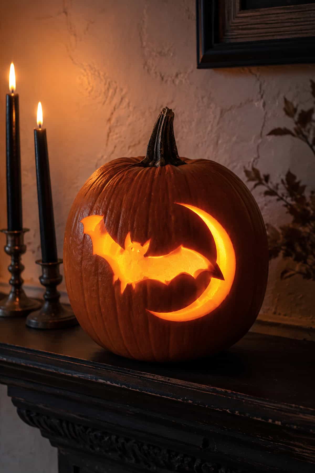 Glowing Bat And Crescent Pumpkin