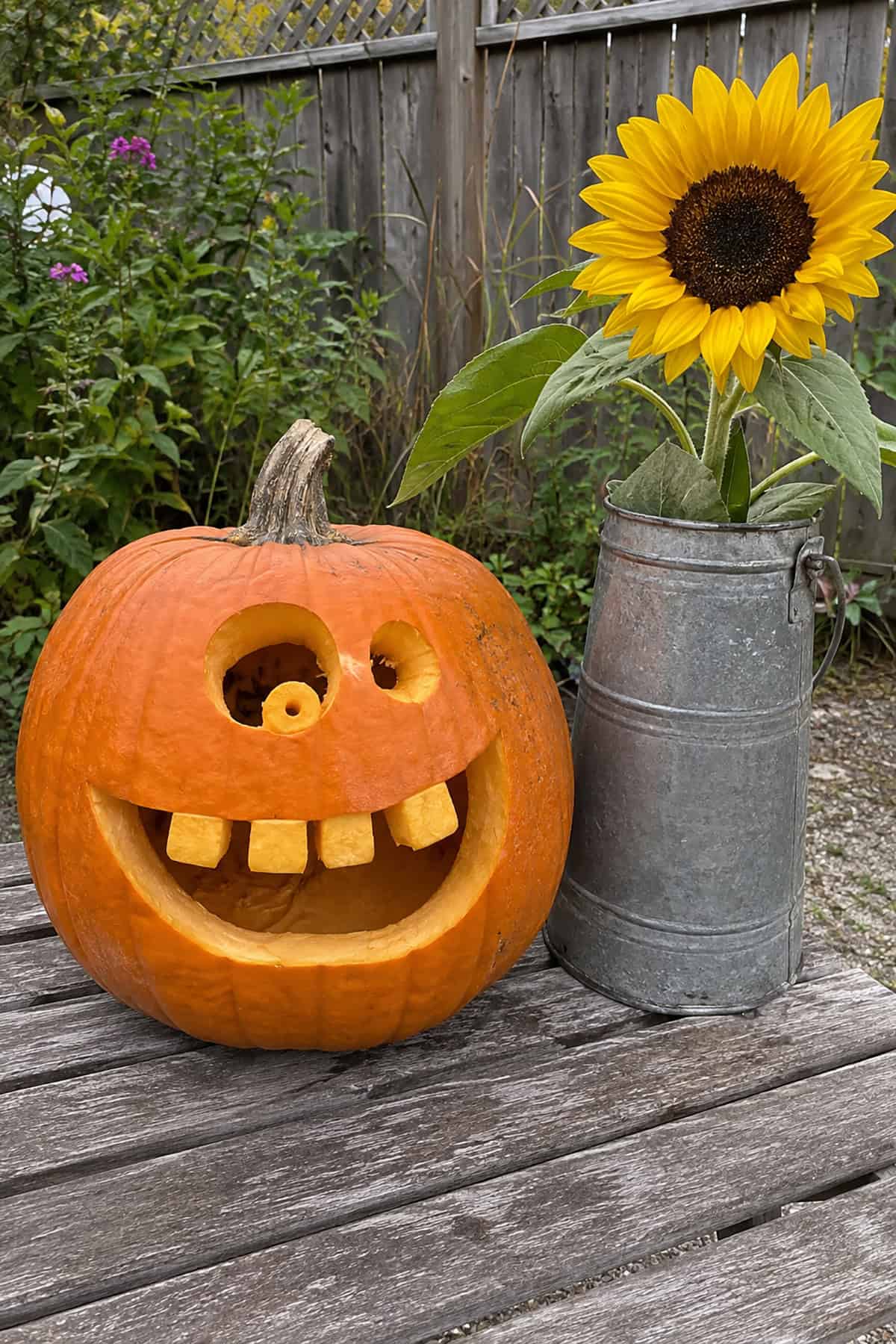 Goofy Sunflower Garden Pumpkin