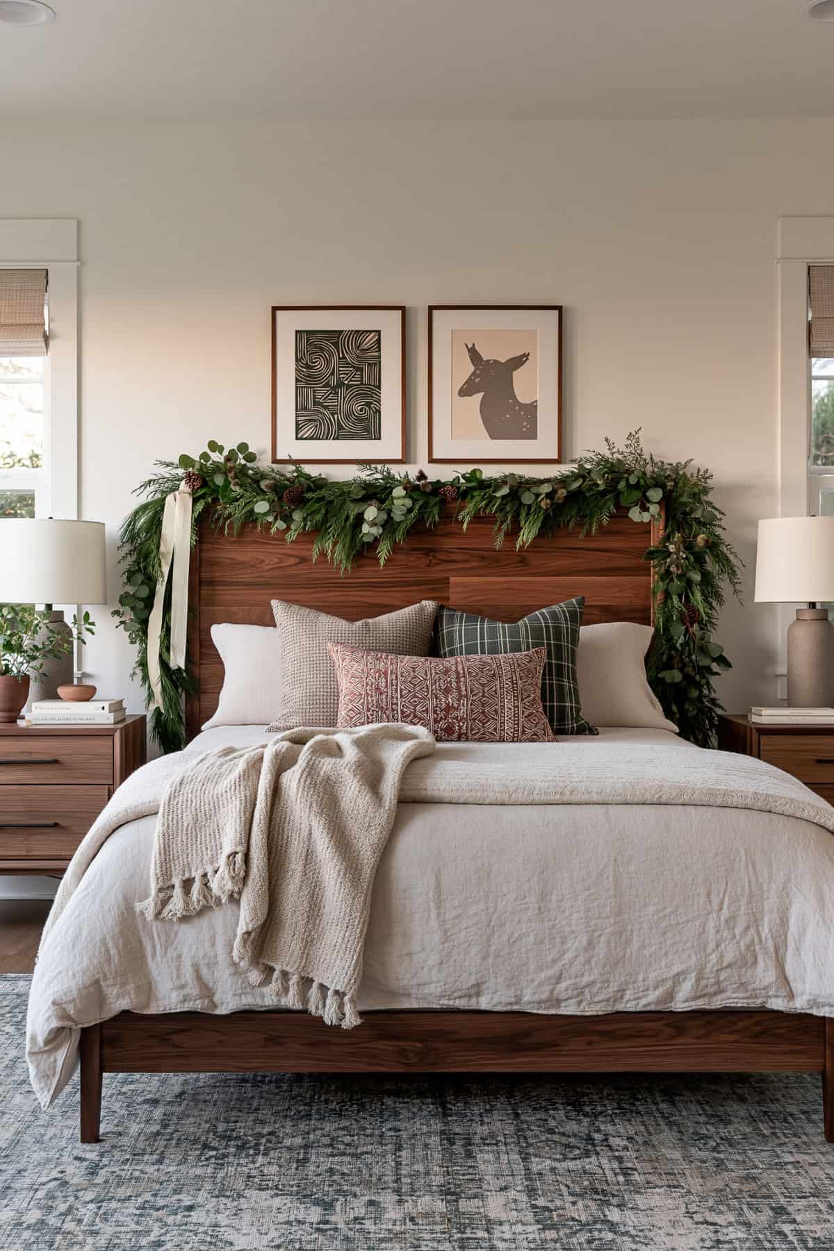 Cascading Garland Around A Bedroom Headboard
