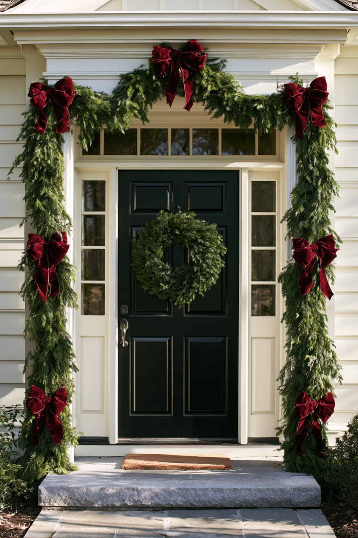 Cedar Garland With Burgundy Velvet Bows