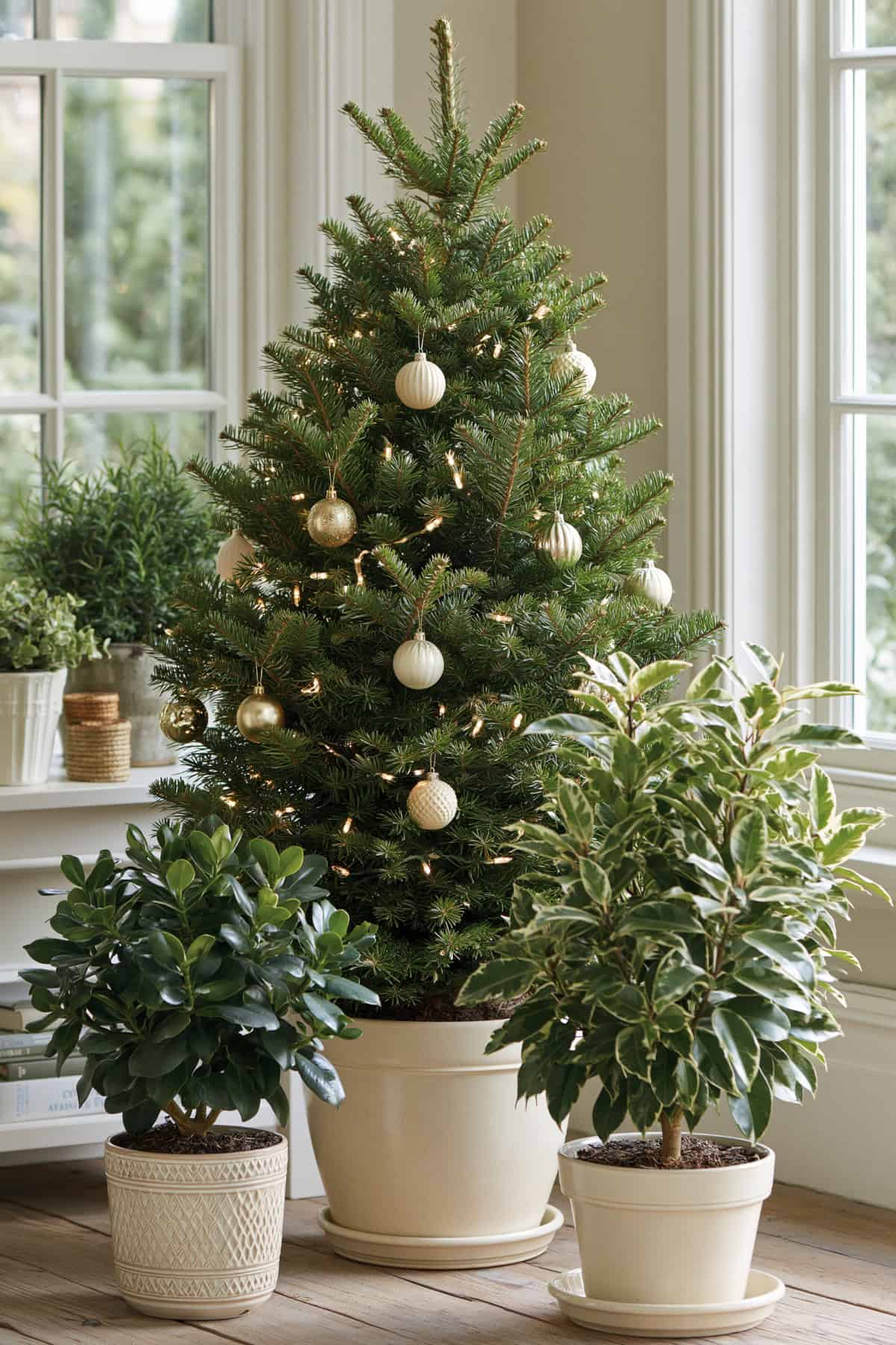 Decorate a Tall Houseplant Like a Christmas Tree