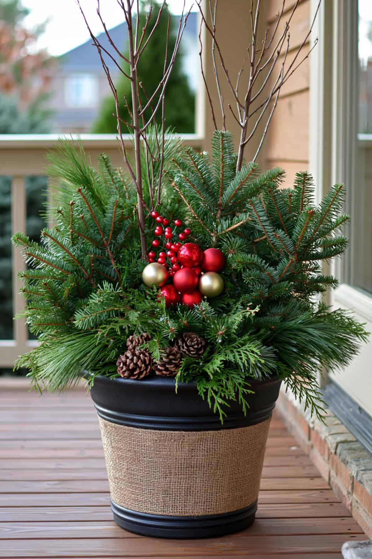 Dollar-Store Ornament Planter With Pine Clippings