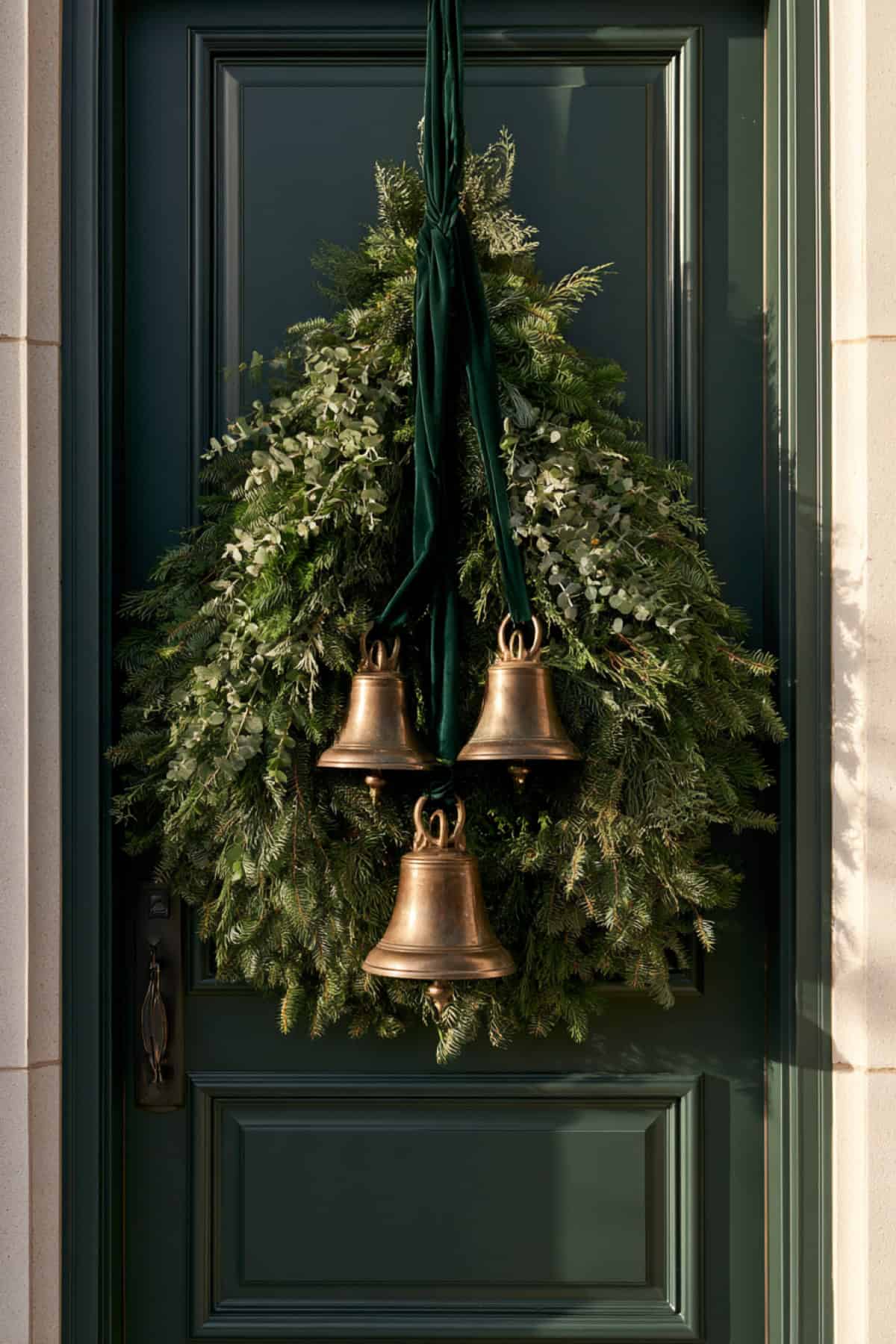 Evergreen Door Swag With Brass Bells