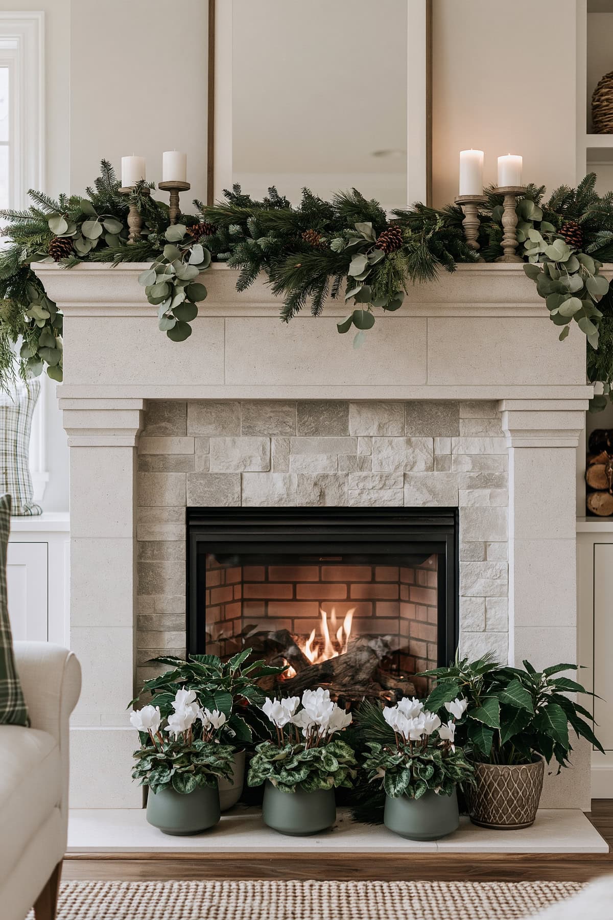 Fresh Eucalyptus And Fir Mantel With Cyclamen