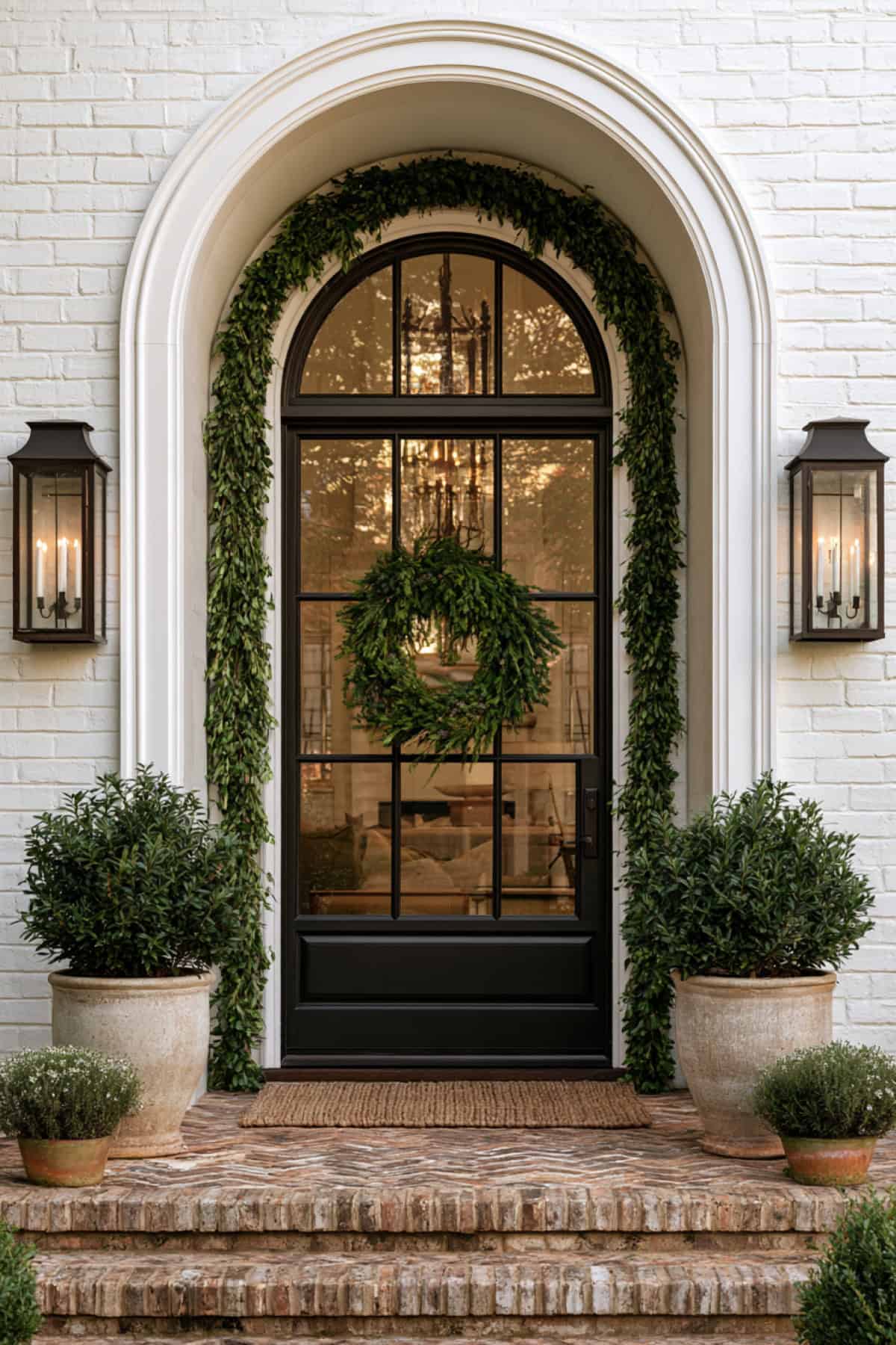 Fresh Greenery Draped Above A Glass Front Door