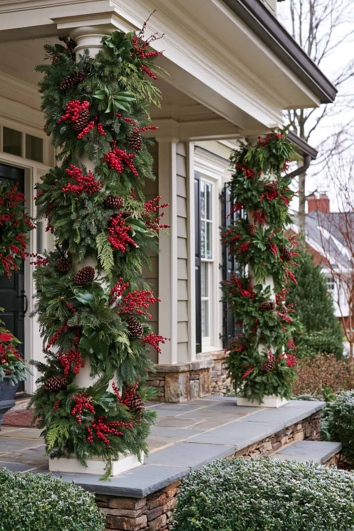 Garland Wrapped Around Porch Columns