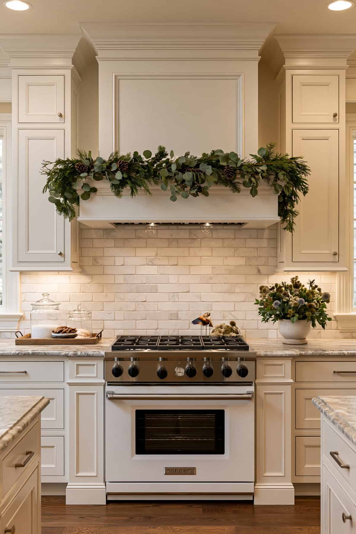 Greenery Garland Along A Kitchen Range Hood