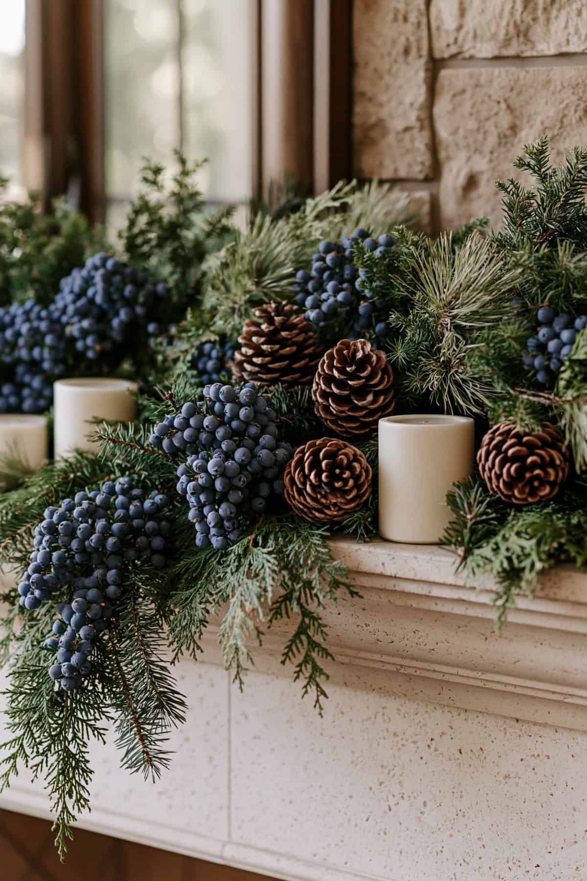 Juniper And Cedar Garland With Blue Berries