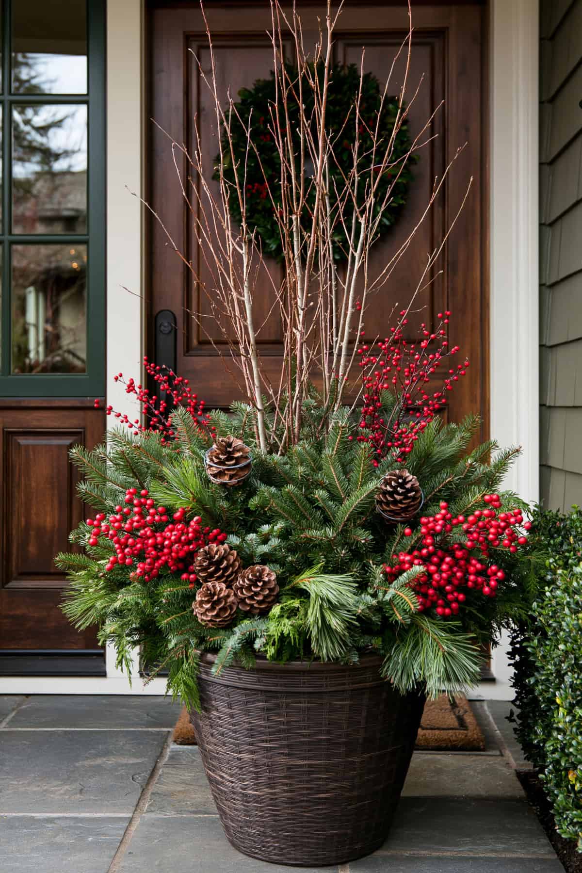 Laundry Basket Hidden Inside Evergreen Greenery