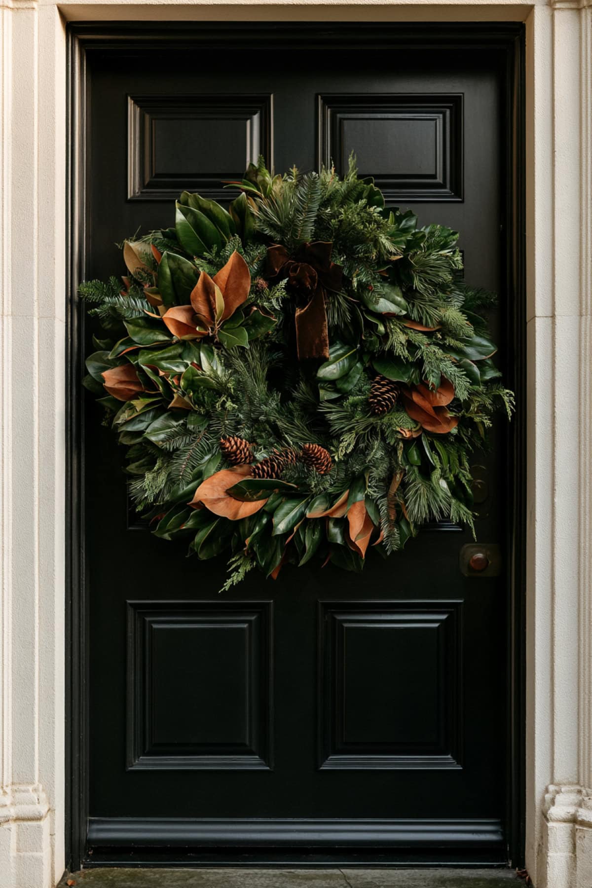 Magnolia And Evergreen Christmas Door Wreath